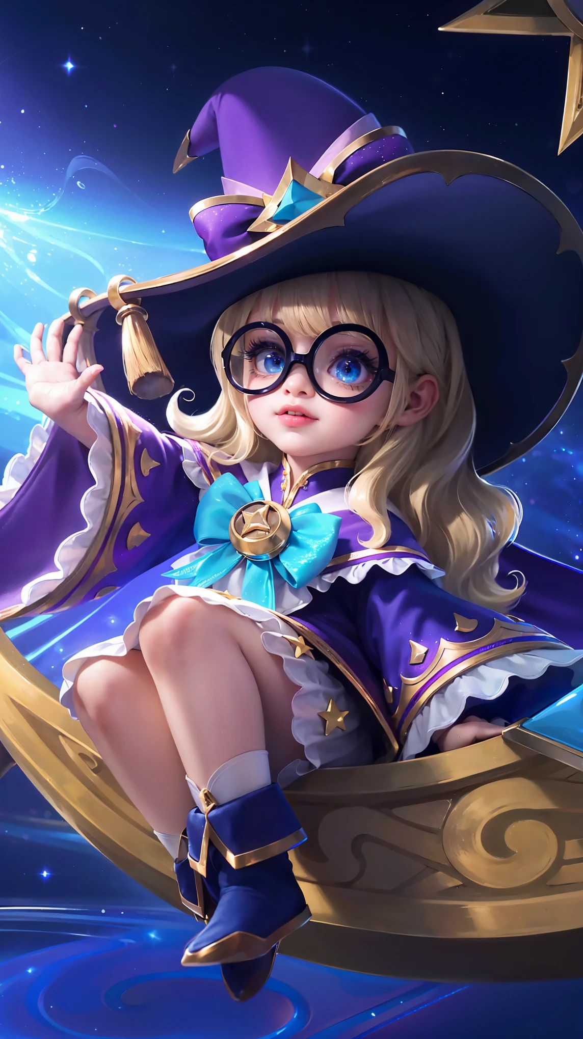 (8k, RAW photo, photorealistic:1.25) ,( lipgloss, eyelashes, gloss-face, glossy skin, best quality, ultra highres, depth of field, chromatic aberration, caustics, Broad lighting, natural shading, looking at viewer with a serene and goddess-like happiness, change from mobile legend game, brown hair, blue eyes, blue ribbon, kimono outfit, dynamic pose, outer space, relisem,