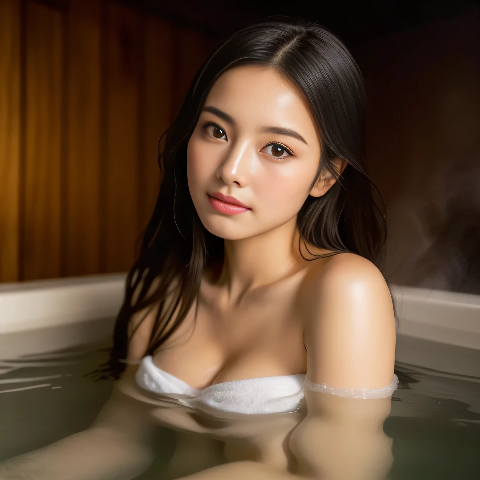 Woman bathing in a large public bath,Top image quality,movie camera,Young and beautiful princess in the Chinese royal palace,Wearing white panties,Live in China's ancient royal palaces,Get pleasure,gently smiling,Full body portrait,Stylish art,,Detailed face,Happy.,a closeup,beutiful breast,