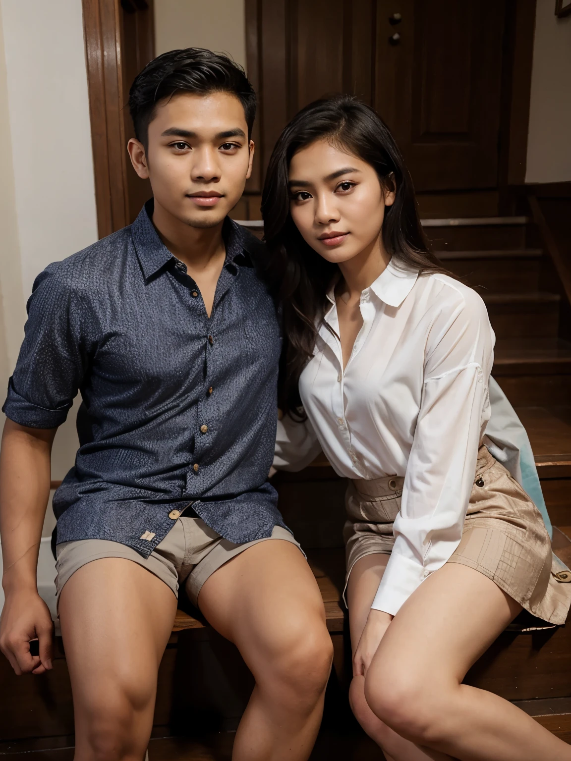 Couple of handsome young man and beautiful Korean woman,Totally naked,The air conditioner is being repaired in the living room.