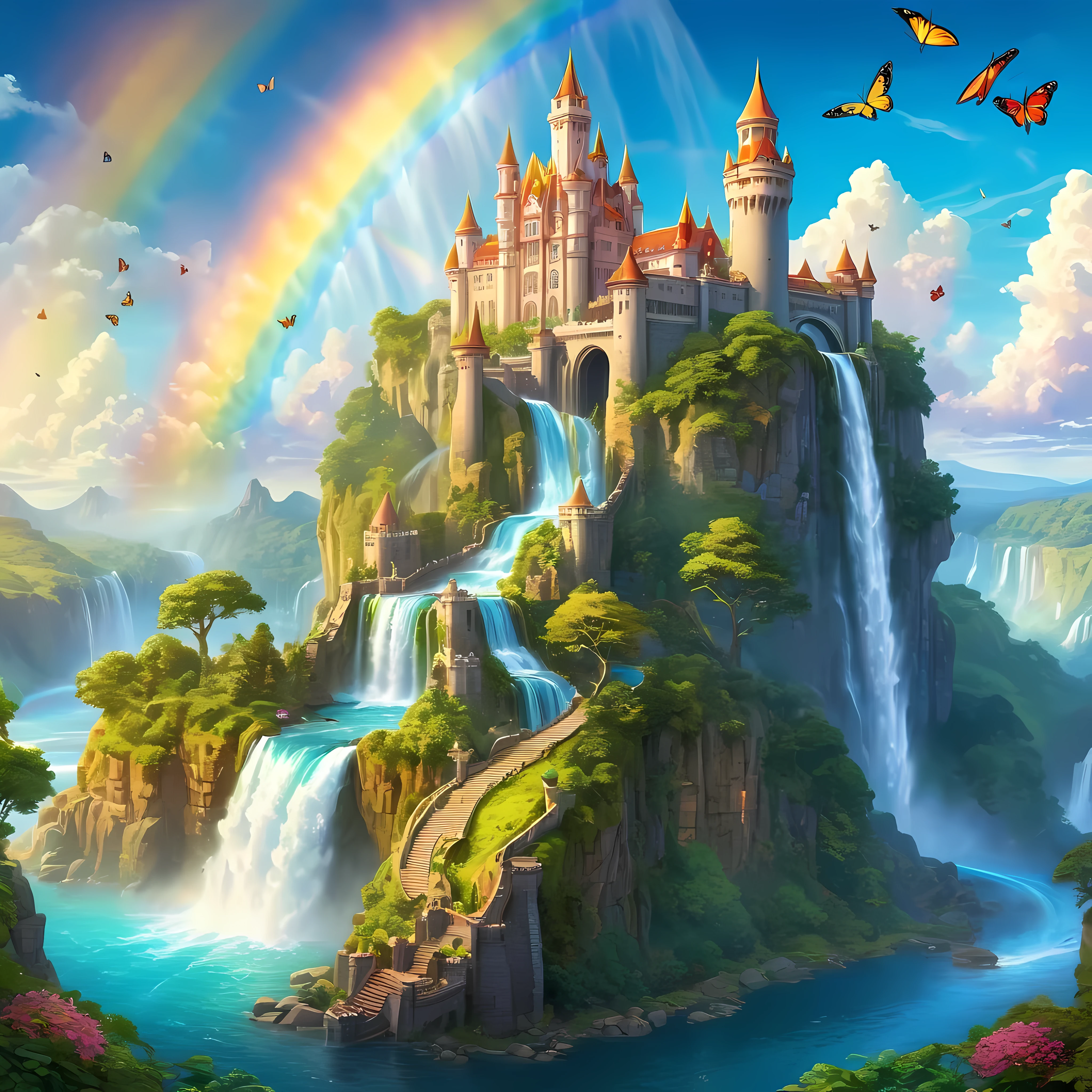 Design a captivating abstract waterfall, vibrant colors, abstract shapes, depth, masterpiece in maximum 16K resolution, superb quality. | ((More_Detail))