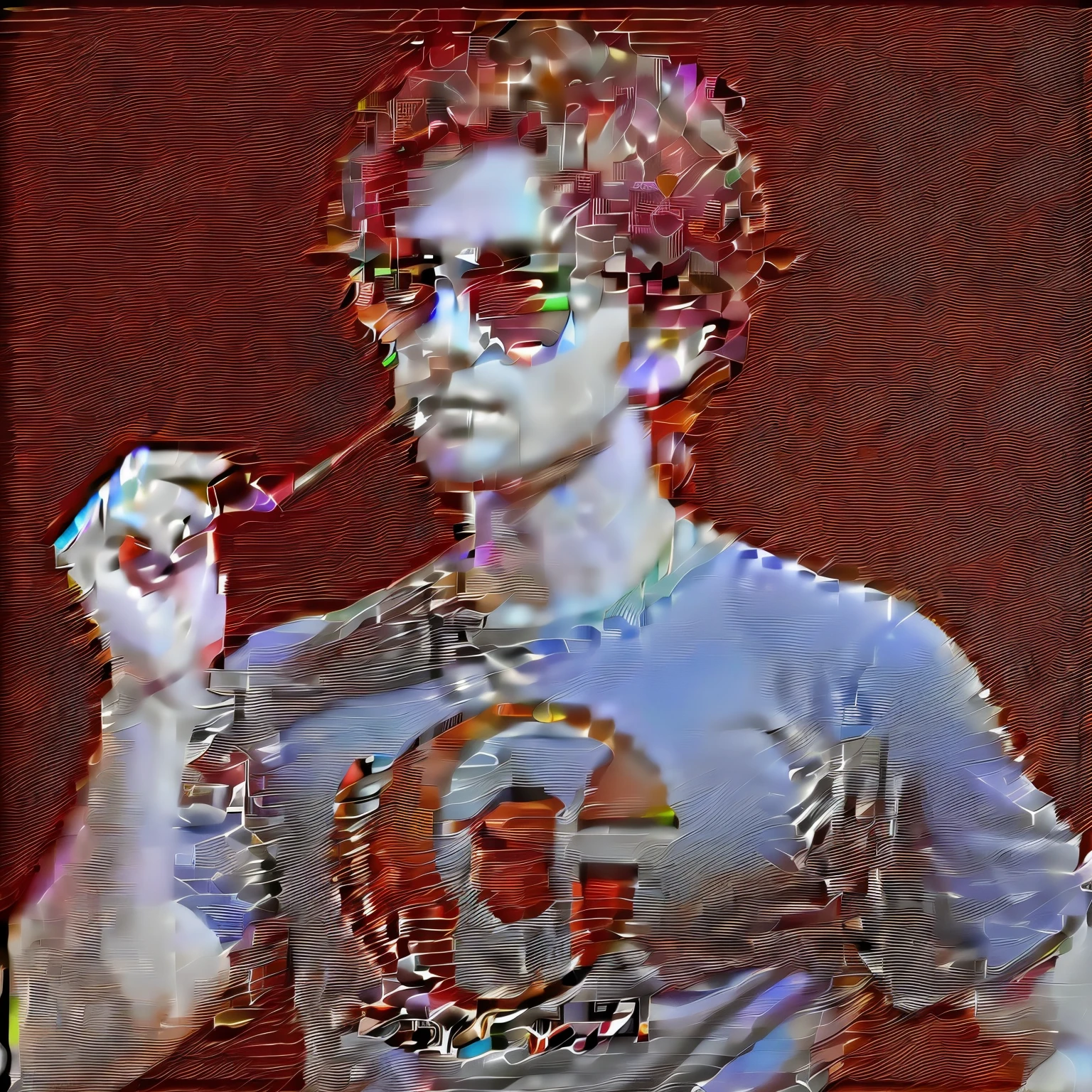 (Mejor calidad:0.8) perfect anime illustration, un hombre , happy with short brown hair and black background, wearing an orange shirt with a small logo on the chest , gafas de sol