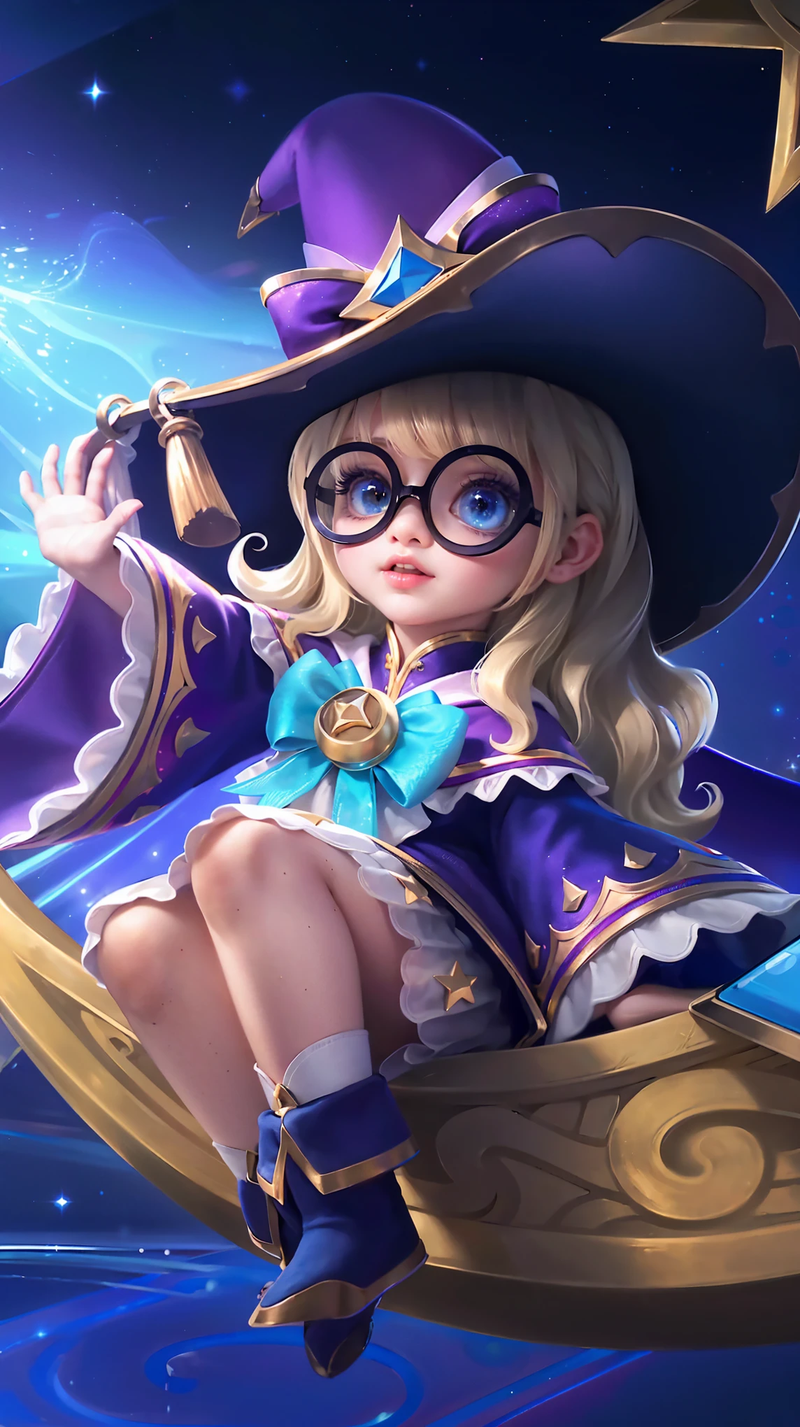 (8k, RAW photo, photorealistic:1.25) ,( lipgloss, eyelashes, gloss-face, glossy skin, best quality, ultra highres, depth of field, chromatic aberration, caustics, Broad lighting, natural shading, looking at viewer with a serene and goddess-like happiness, change from mobile legend game, brown hair, blue eyes, blue ribbon, kimono outfit, dynamic pose, outer space, relisem,