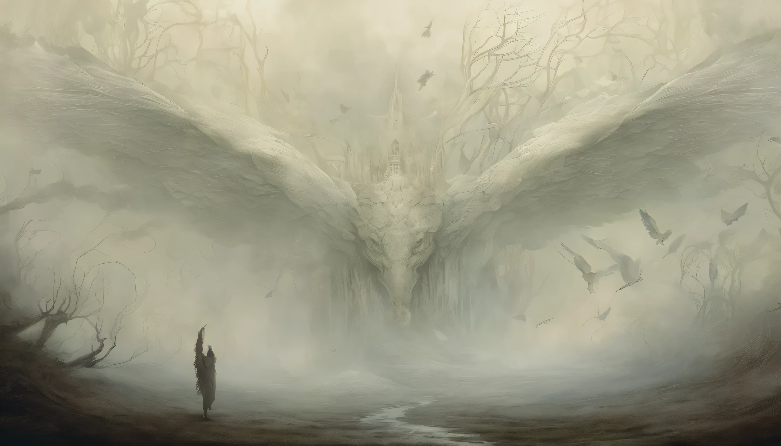 mythical creatures, author:By Zdzisław Beksinski, a lot、white、Big eyes