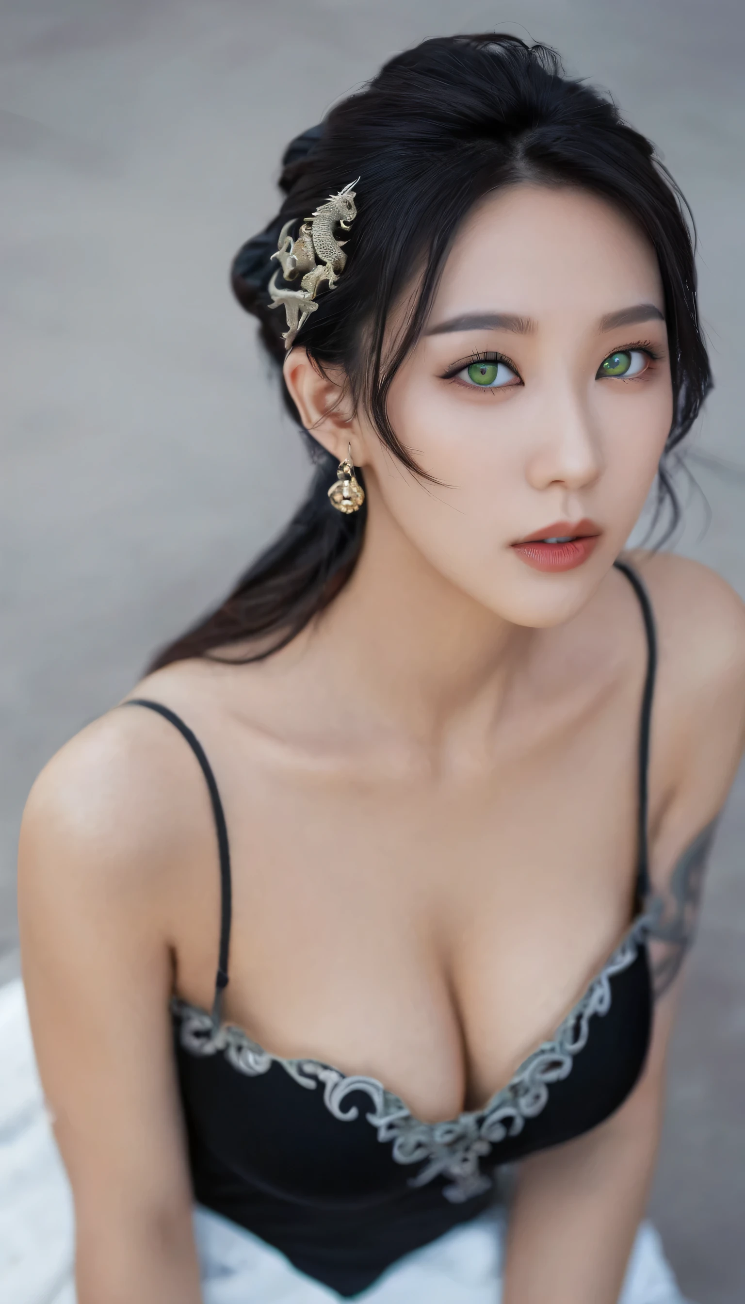 UHD 8k portrait of an attractive single Asian girl with detailed tattoos, detailed, edgy, dramatic, confident, mirrorless, ultra-wide angle, sunset, lifestyle editorial, black and white, high, backlit