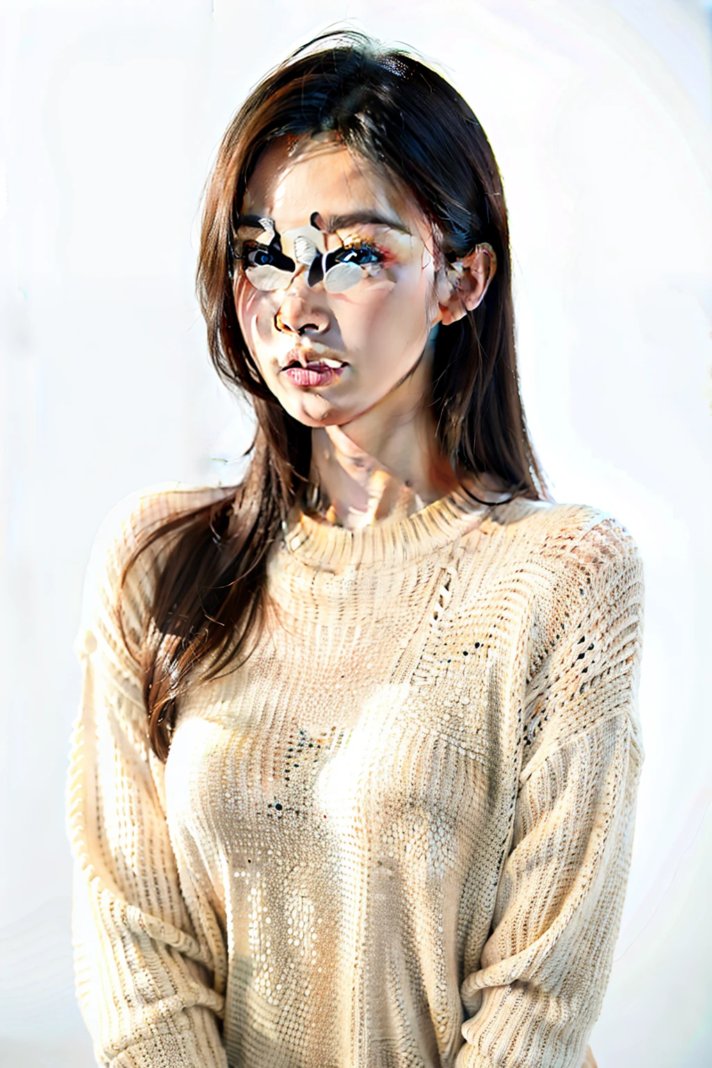 1 girl,sweater,white background,