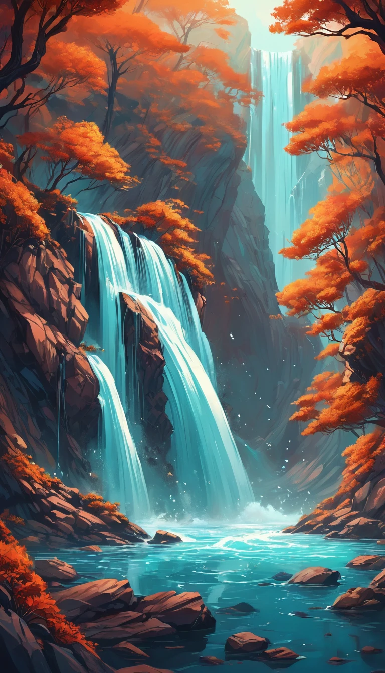 Waterfall by Andy Kehoe, best quality, masterpiece, Representative work, official art, Professional, Ultra intricate detailed, 8k
