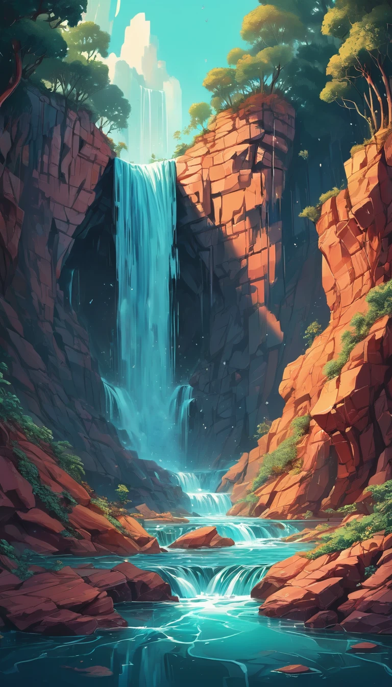 Waterfall by Cyril Rolando, best quality, masterpiece, Representative work, official art, Professional, Ultra intricate detailed, 8k