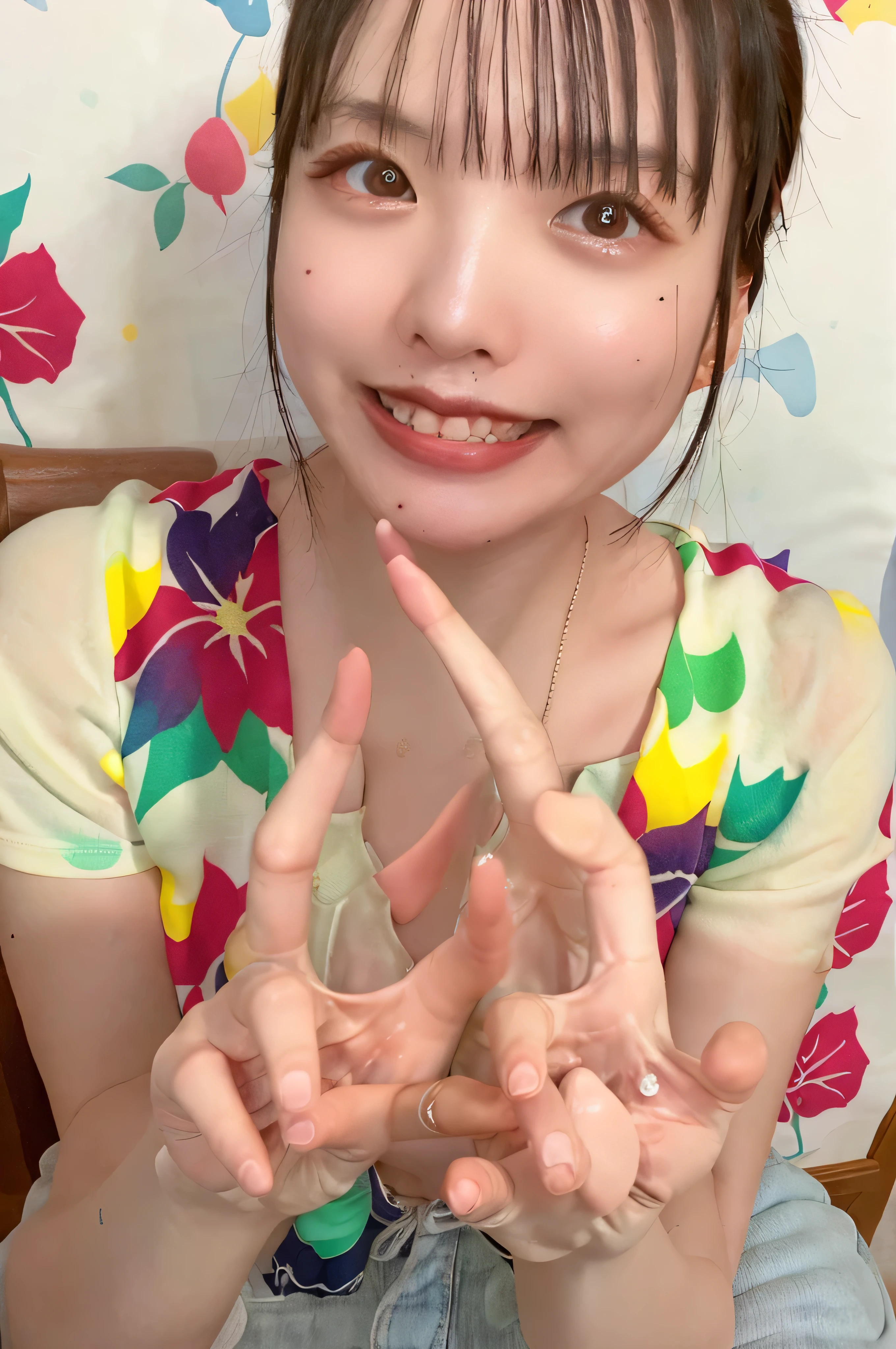 (RAW photo、highest quality)、(realistic、Photoreal:1.3)、highest quality、masterpiece、very delicate and beautiful、very detailed、nffsw、sense of oneness、2k wallpaper、growing up、Beautiful in every detail、masterpiece、light smile、highest quality、Hvery detailed ticker Unity 8K wallpapers、huge file size、Super detailed、High resolution、very detailed、((Euphoric look))、((orgasm:1.2))、((smile:1.15))、((sweating:1.4))、(in the light:1.6), Surrealist female portraits by David Hockney and Alphonse Mucha,fantasy art, realistic, (((Completely naked)))、(((whole body)))、exciting atmosphere, (((whole body)))、(((Completely naked)))、 (((spread your legs wide open)))、(((sit in one chair))、 (((Place your feet on the armrests)))、 (((Expand the vagina with your fingers)))、 (((looking at camera)))、 ((((serious eyes)))、(((add highlights to the eyes)))、、 Sexy and beautiful woman, Glittery atmosphere,exciting atmosphere, dynamic pose,bright colors, (((small breasts )))、 (((I'thin)))、 seductive gesture。(((looking at camera)))、 幸せそうにsmile,perfect makeup,smile,