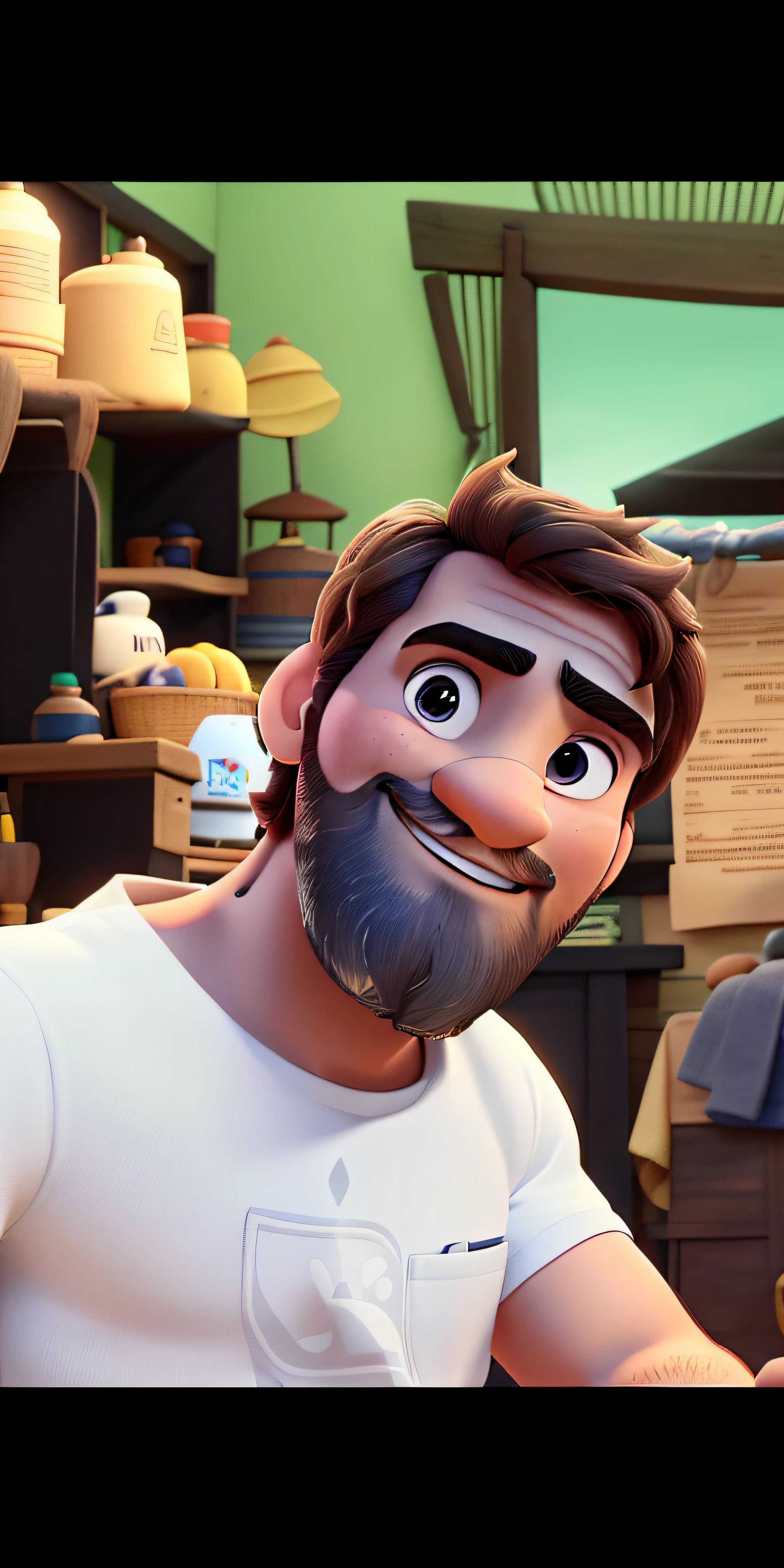 um homem branco com barba estilo disney pixar, alta qualidade, melhor qualidade
