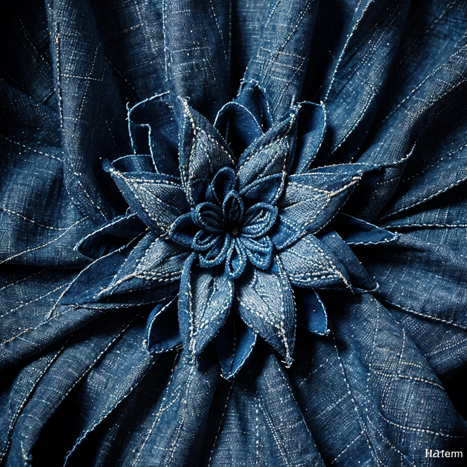 The threads come together to create a beautiful denim flower pattern.
