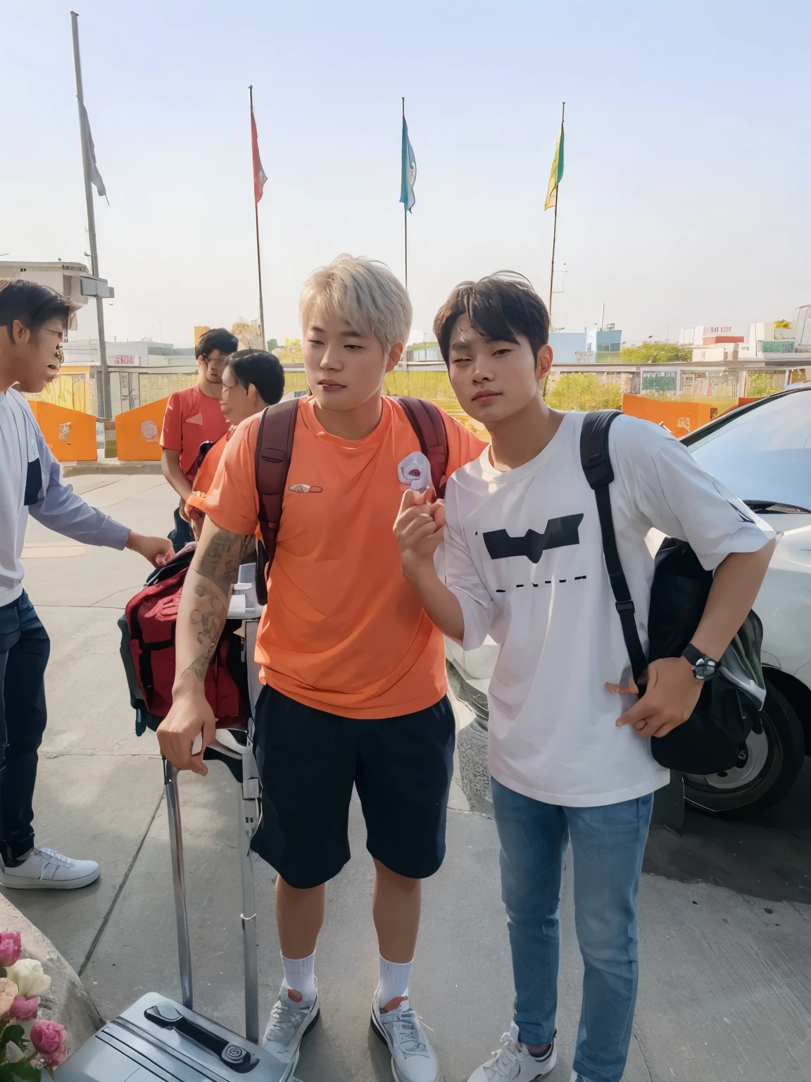2 cute Korean boys , age 15 years, rose white skin colour, high resolution extremely high detailed face unity 8k wallpaper portrait