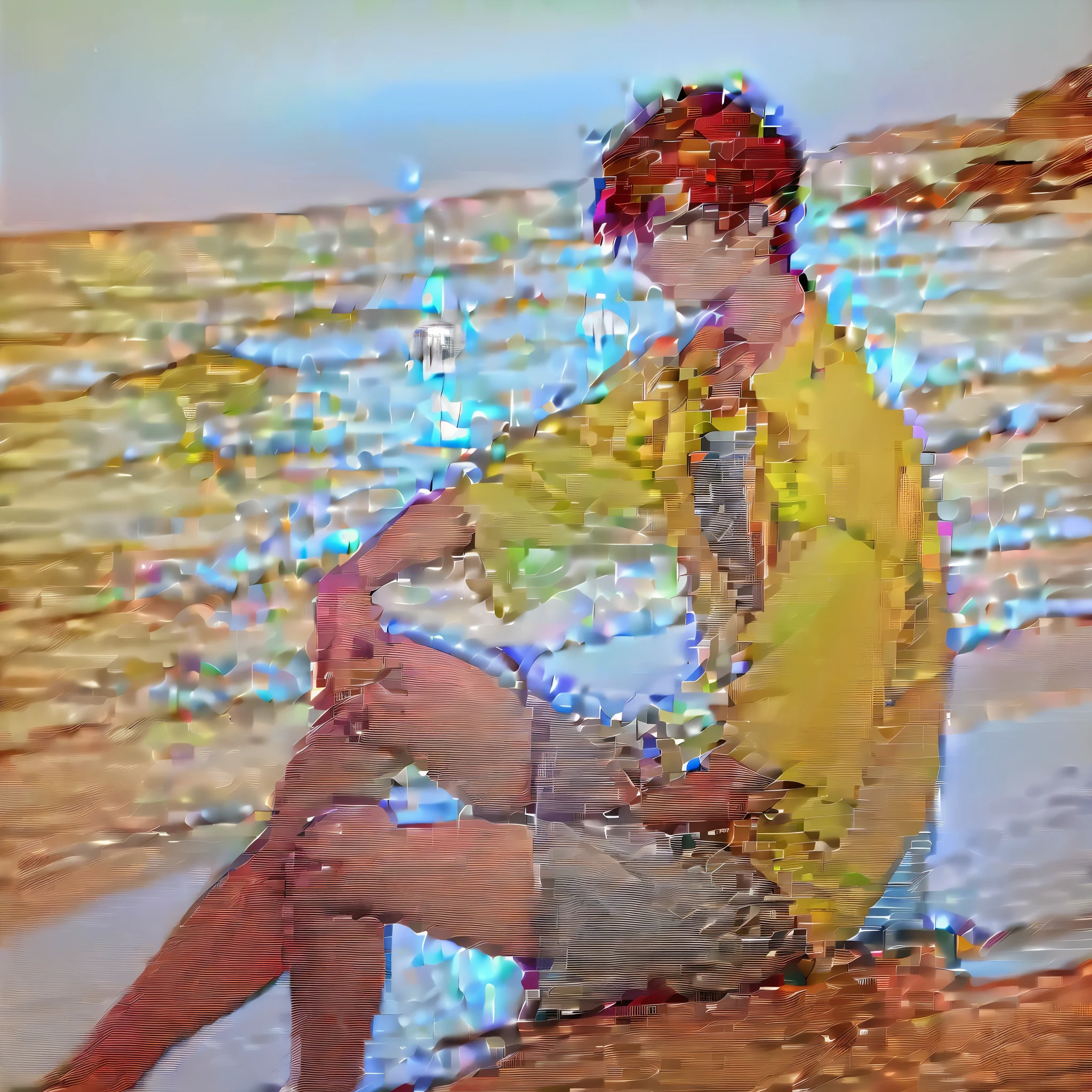 People wearing sea-colored shirts, sitting on the beach, The sun is setting, sun light, A good-looking guy., black hair, white skin