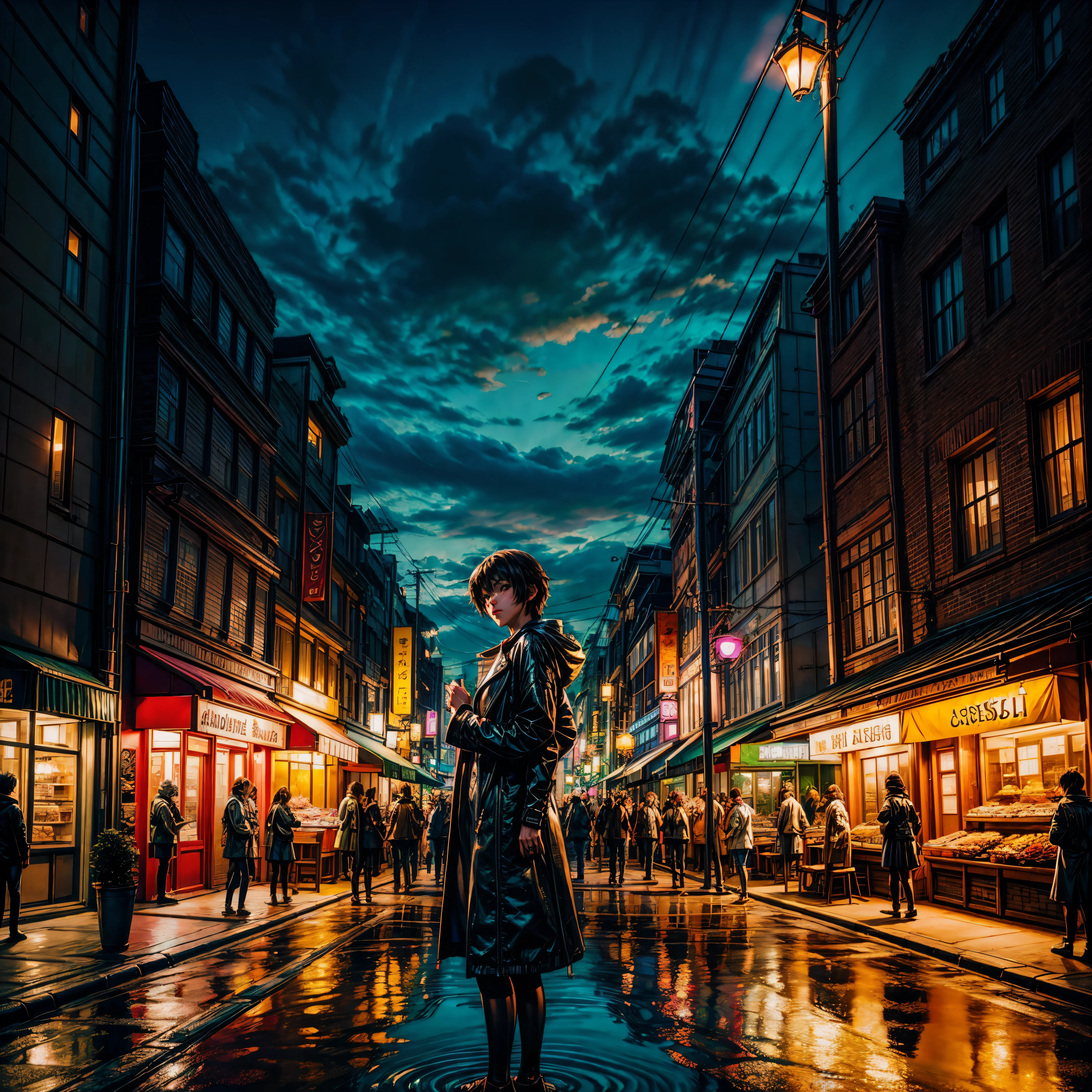 City flower shop, potted plants, flower, rainny night,water reflection puddle,oriental design, hanging lights , digital painting, sunset,wind up,concept art, illustration, intricate, many people, hanging lights, happy, beautiful colorful light, flower, plants ((tileset)) Anime - City street style scene, a woman waiting in front of a store, anime background art, detailed scenery - width 672, anime landscape concept art, anime style cityscape, Studio Ghibli anime style, Studio Ghibli art style, Studio Ghibli program, anime landscape, Studio Ghibli art style, Landscape artwork, Beautiful anime landscape, Forest city street, Ghibli art style, cake shop, cake shop, bakery cake shop, Makoto Shinkai style, Makoto Shinkai anime, Shinkai Makoto art style, insanely detailed, ((tmasterpiece)), absurdres, HDR, UHD, varied multi etc. --v6 --s1000 --c20 --q5 --chaos100