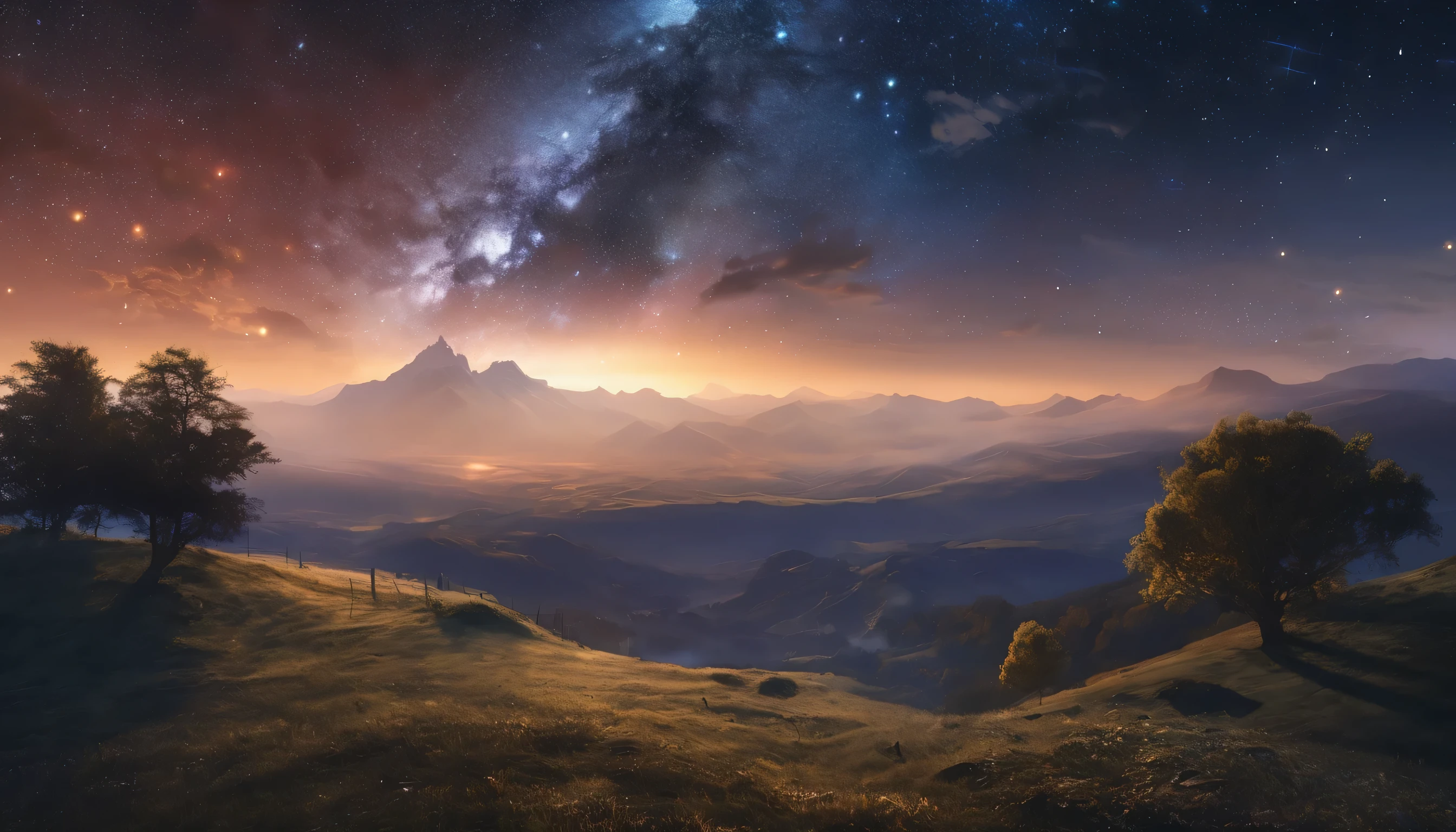 paysage ciel nuit , etoile, Realism, Realism, atmospheric perspective, UHD, masterpiece, highres, best quality, 8k