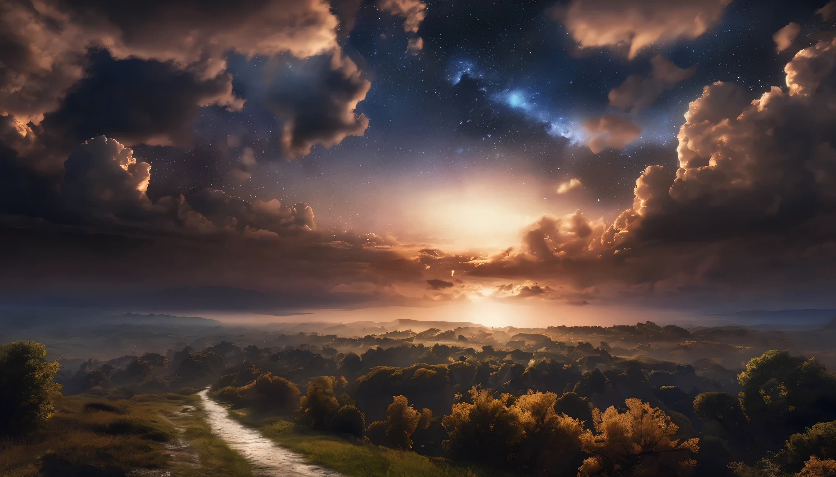 paysage ciel nuit , etoile, Realism, Realism, atmospheric perspective, UHD, masterpiece, highres, best quality, 8k