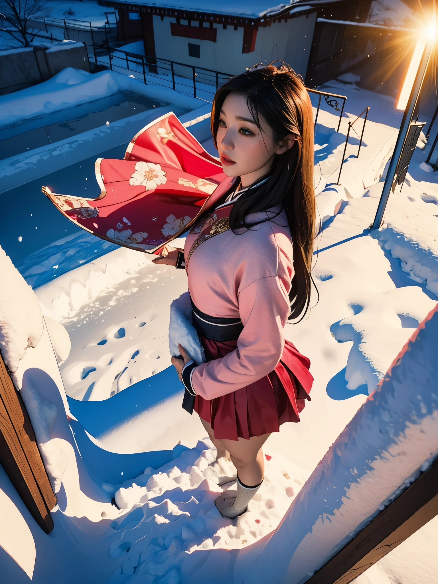 Tang dynasty skirt 1.3,pink,Soft Light 1.3,Backlight 1.3,Light and shadow 1.3,Light color 1.3, Snowy