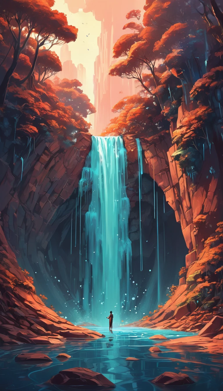 Waterfall by Cyril Rolando, best quality, masterpiece, Representative work, official art, Professional, Ultra intricate detailed, 8k