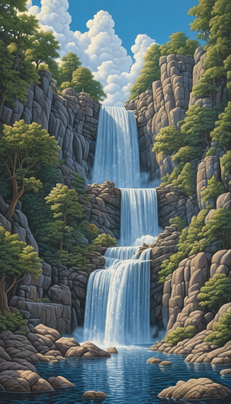 Waterfall by Rob Gonsalves, best quality, masterpiece, Representative work, official art, Professional, Ultra intricate detailed, 8k