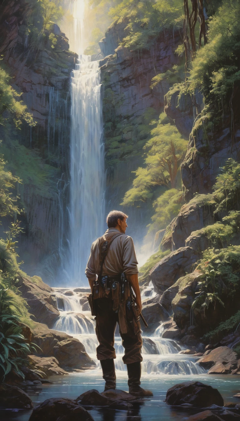 Waterfall by Drew Struzan, best quality, masterpiece, Representative work, official art, Professional, Ultra intricate detailed, 8k