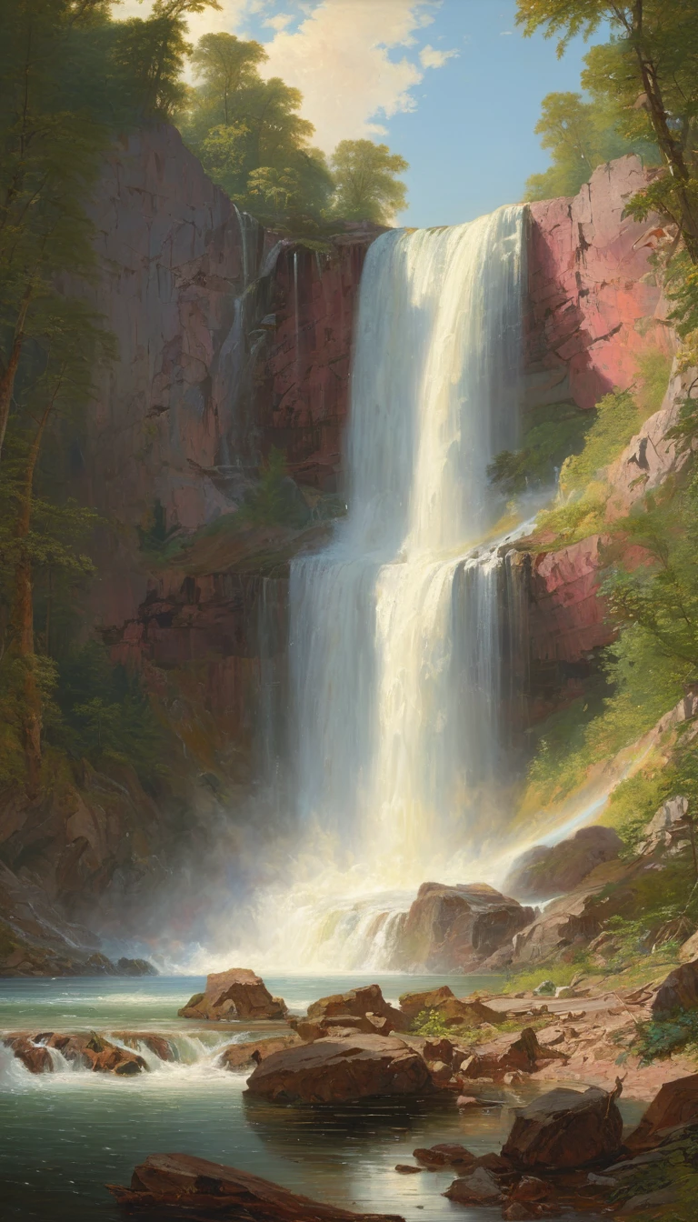 Waterfall by Frederic Edwin Church, best quality, masterpiece, Representative work, official art, Professional, Ultra intricate detailed, 8k