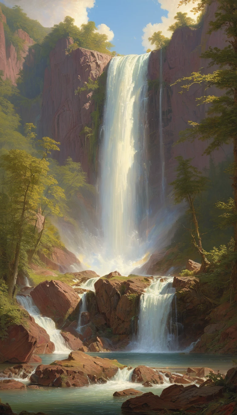 Waterfall by Frederic Edwin Church, best quality, masterpiece, Representative work, official art, Professional, Ultra intricate detailed, 8k