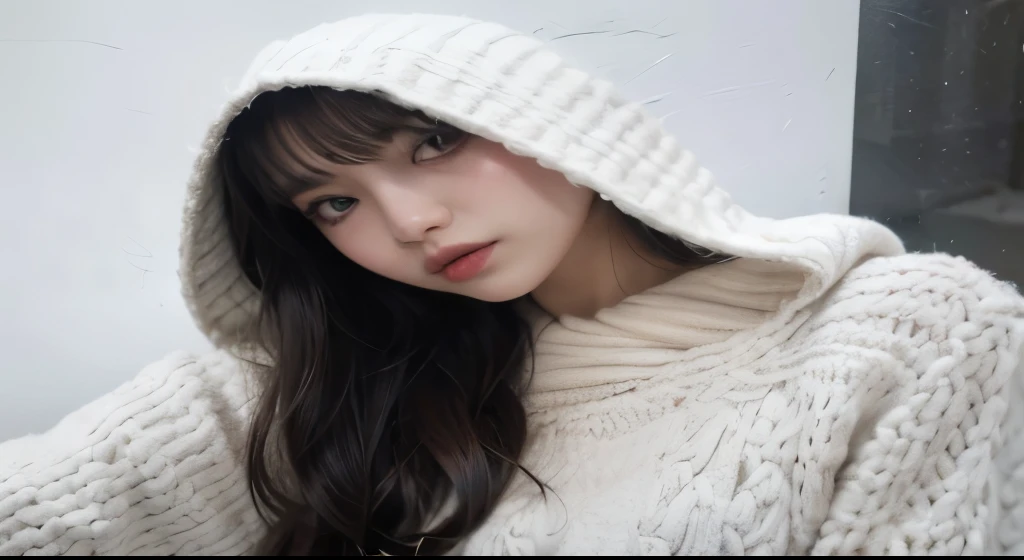 arafa woman in a white sweater and a white hoodie, lalisa manobal, Ulzzang, Lalisa Manoban do Blackpink, com franja completa, com franja, Kim Doyoung, Jinyoung Shin, bae suzy, Heonhwa Choe, Retrato de Jossi do Blackpink, garota de cabelo preto usando moletom, female korean idol portrait, Janice cantou