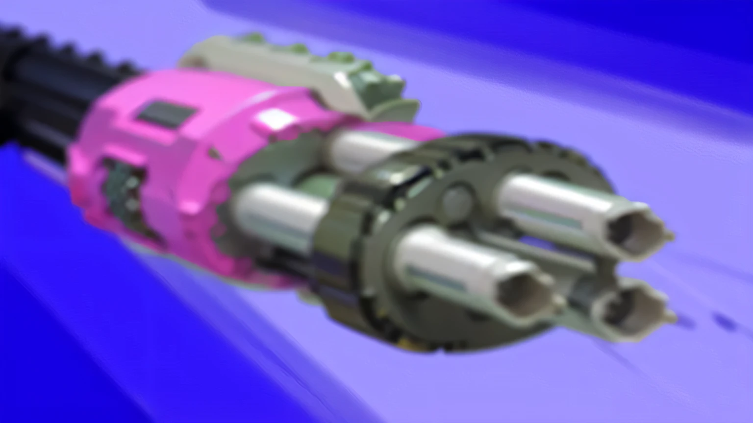 (Best quality, best image, 4K, mechanical) a purple minigun with grey backarm and blue background