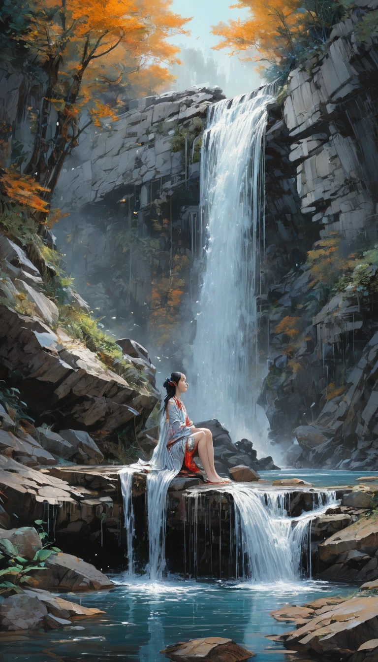Waterfall by Andy Kehoe, best quality, masterpiece, Representative work, official art, Professional, Ultra intricate detailed, 8k