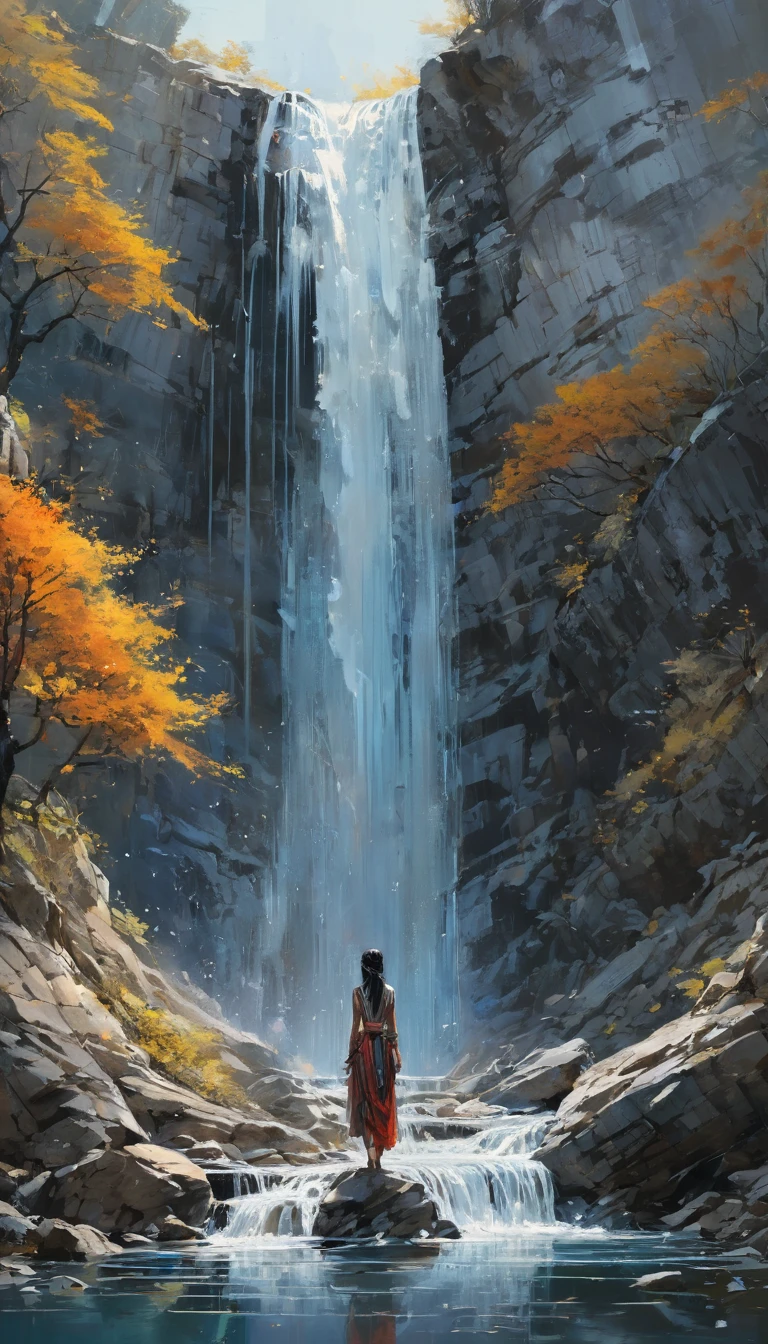 Waterfall by JB and Waterhouse, best quality, masterpiece, Representative work, official art, Professional, Ultra intricate detailed, 8k, by Minjae Lee, Ana Paula Hoppe