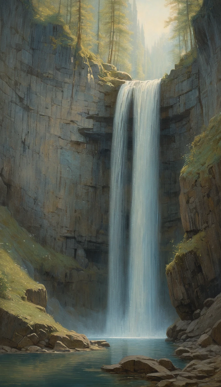 Waterfall by Mikalojus Ciurlionis, best quality, masterpiece, Representative work, official art, Professional, Ultra intricate detailed, 8k