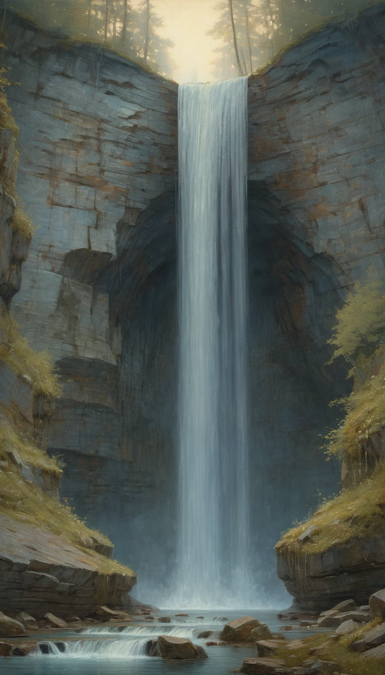 Waterfall by Qi Baishi, best quality, masterpiece, Representative work, official art, Professional, Ultra intricate detailed, 8k