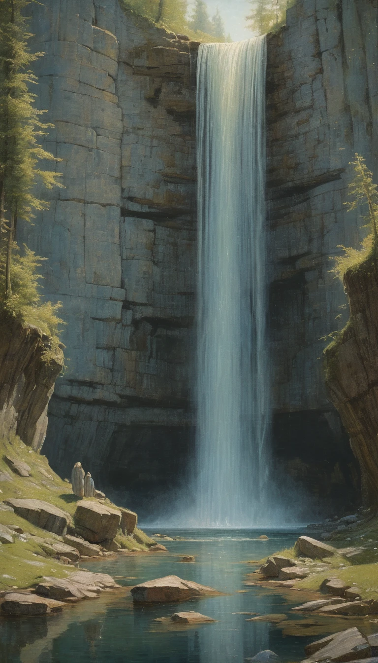 Waterfall by Qi Baishi, best quality, masterpiece, Representative work, official art, Professional, Ultra intricate detailed, 8k