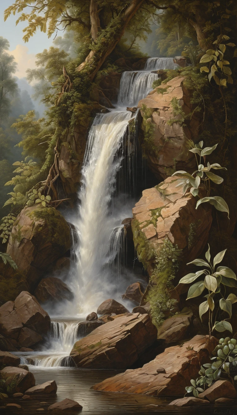 Waterfall by Raphaelle Peale, best quality, masterpiece, Representative work, official art, Professional, Ultra intricate detailed, 8k