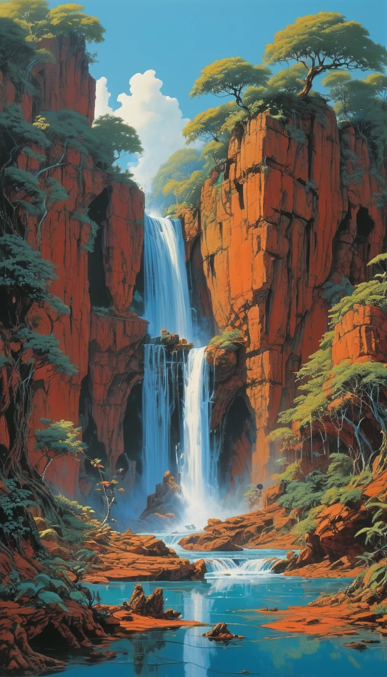 Waterfall by Qi Baishi, best quality, masterpiece, Representative work, official art, Professional, Ultra intricate detailed, 8k