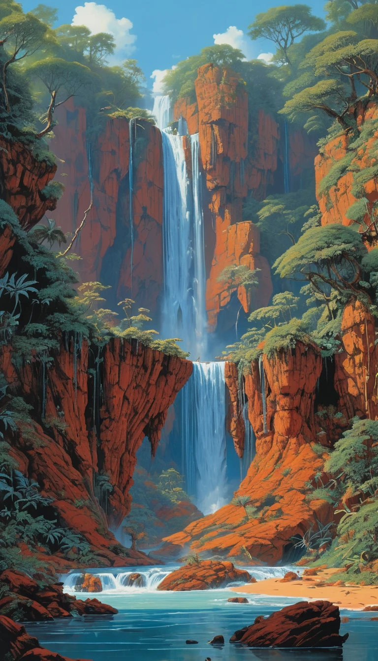 Waterfall by Qi Baishi, best quality, masterpiece, Representative work, official art, Professional, Ultra intricate detailed, 8k