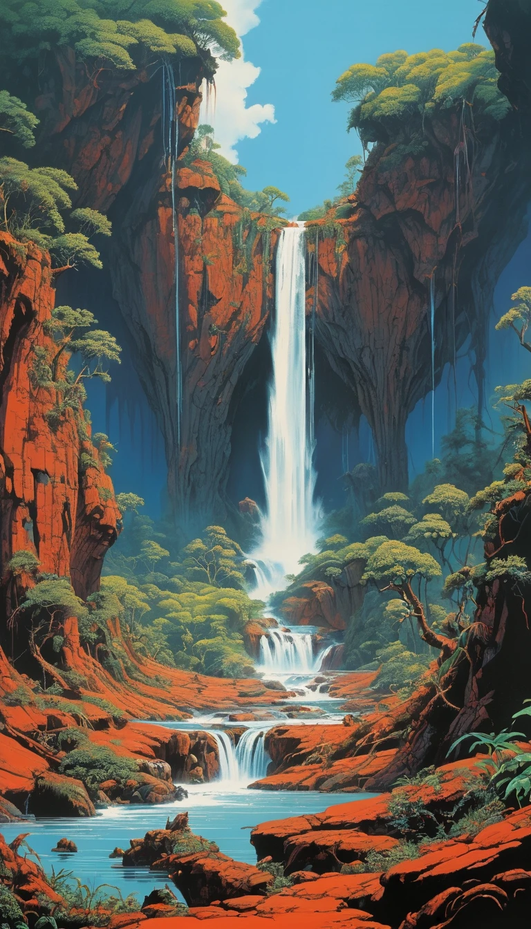 Waterfall by Qi Baishi, best quality, masterpiece, Representative work, official art, Professional, Ultra intricate detailed, 8k