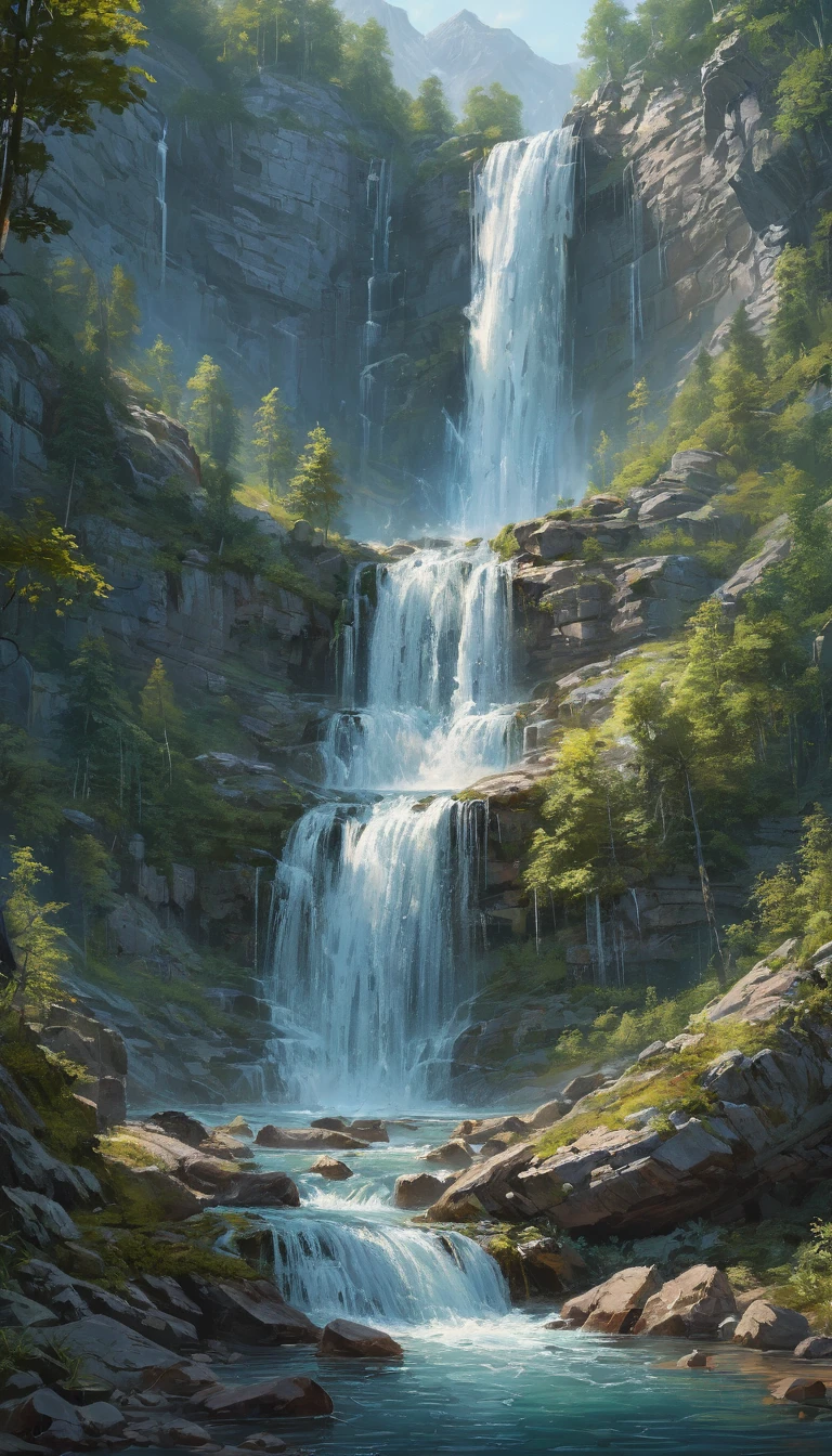 Waterfall by Tatiana Ivanova, best quality, masterpiece, Representative work, official art, Professional, Ultra intricate detailed, 8k
