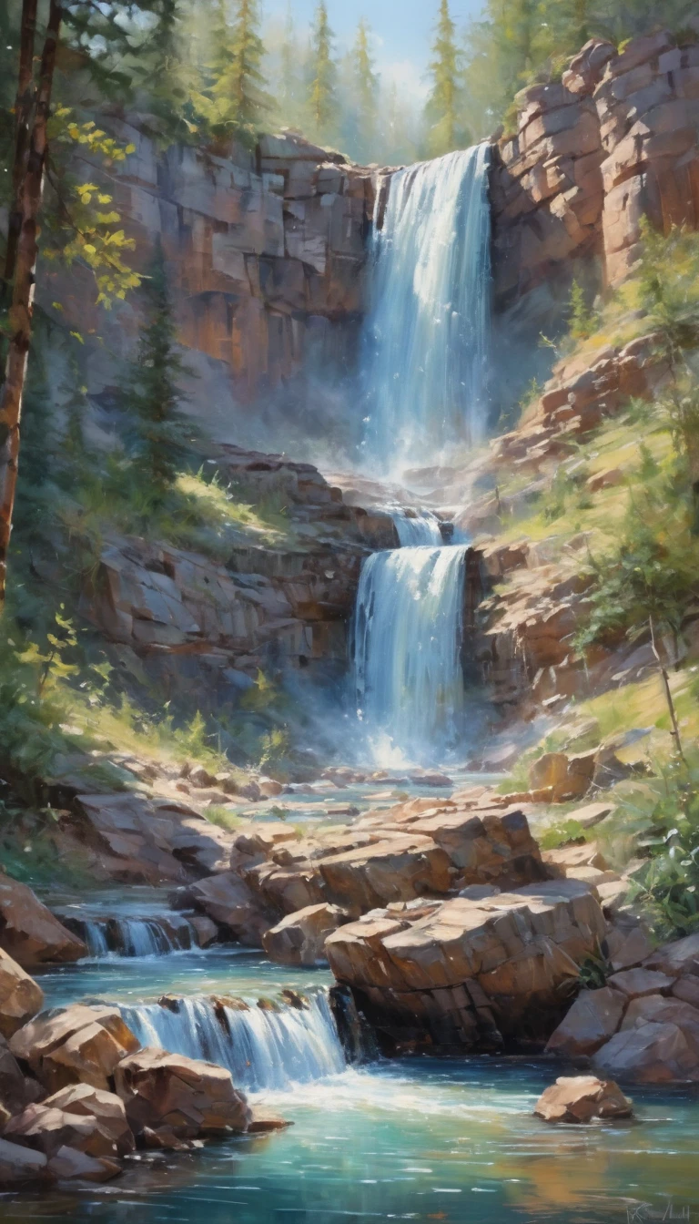 Waterfall by Qi Baishi, best quality, masterpiece, Representative work, official art, Professional, Ultra intricate detailed, 8k
