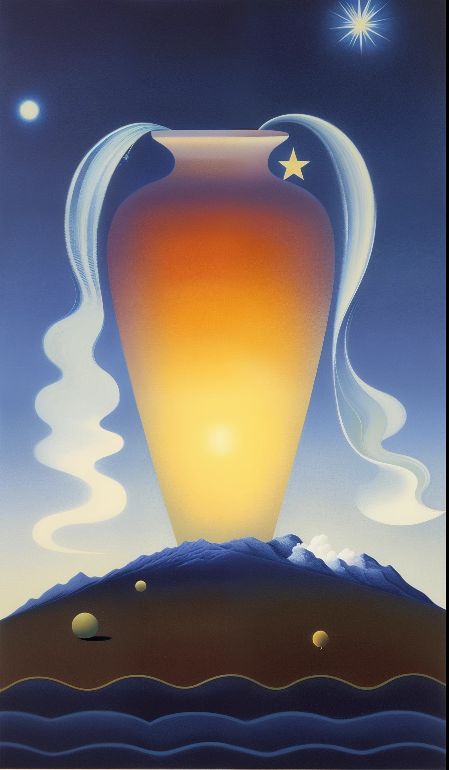 painting of a vase with a star above it on a hill, agnes pelton, by Agnes Lawrence Pelton, by O'Keeffe, inspired by Agnes Lawrence Pelton, by Rockwell Kent, by Svetoslav Roerich, by Georgia O'Keeffe, by Georgia O’Keeffe, by Ernst Thoms, by Rene Magritte