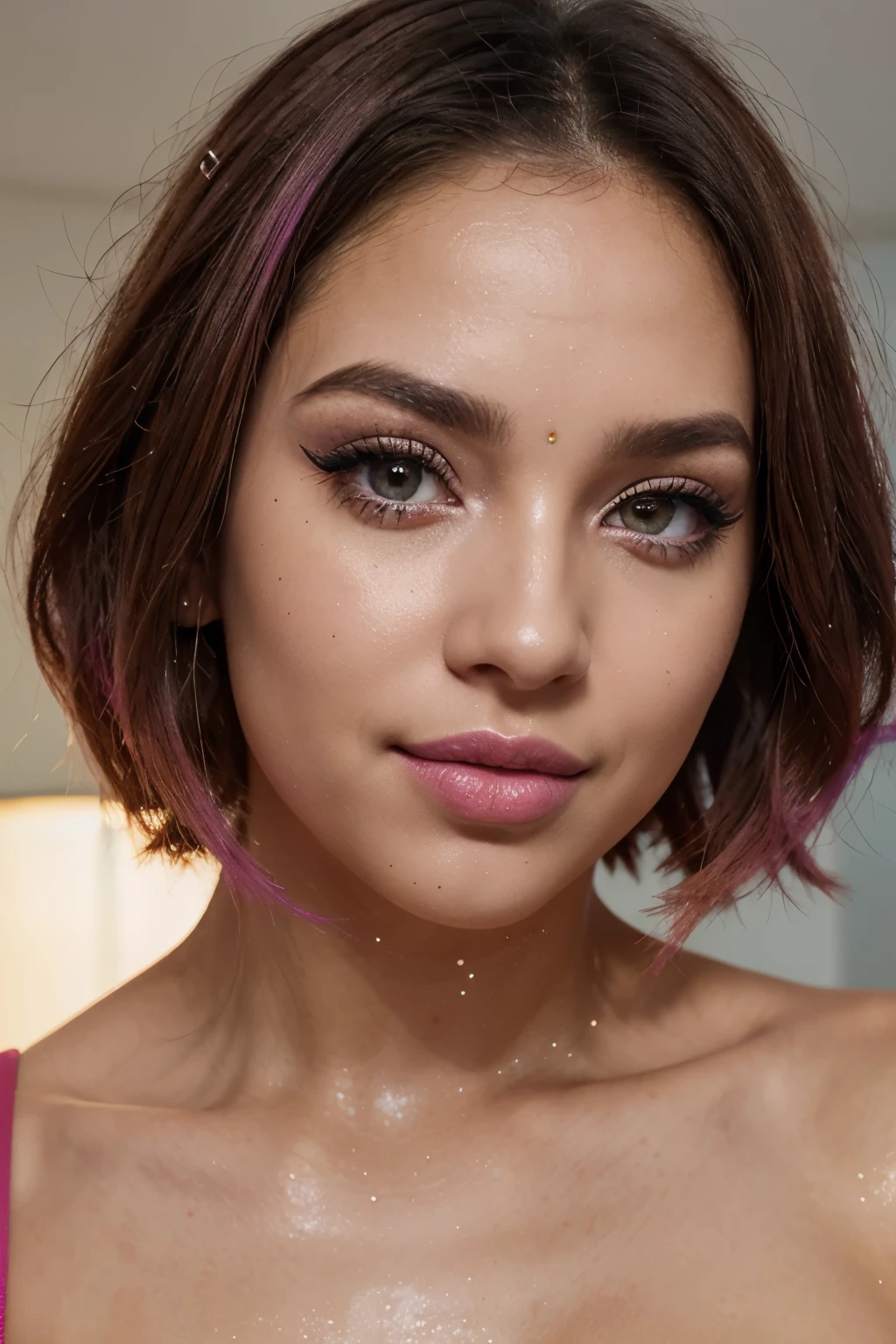 Prompt for face photo of digital electronic music influencer/EDM:
Base:

Uma mulher jovem (entre 20 e 30 anos) with a penetrating gaze and confident expression.
Short or medium hair, em tons vibrantes como rosa, azul, verde ou roxo.
Striking and artistic makeup, com foco nos olhos e boca.
Flawless and hydrated skin.
Poses and Expressions:

Looking directly at the camera with an enigmatic smile.
Striking a sensual pose with her hand in her hair.
Showing your tongue in a fun and irreverent way.
Winking at the camera with a mischievous smile.
Detalhes:

Sombras coloridas e vibrantes nos olhos.
Graphic eyeliner and false eyelashes.
Neon or metallic lipstick.
Blush bronzeador e iluminador.
Qualidade:

4K rendering with realistic details.
Soft, diffused lighting that highlights the strong points of the face.
Cores vibrantes e saturadas que combinam com a personalidade da influencer.
Estilo geral que seja moderno, trendy and authentic.