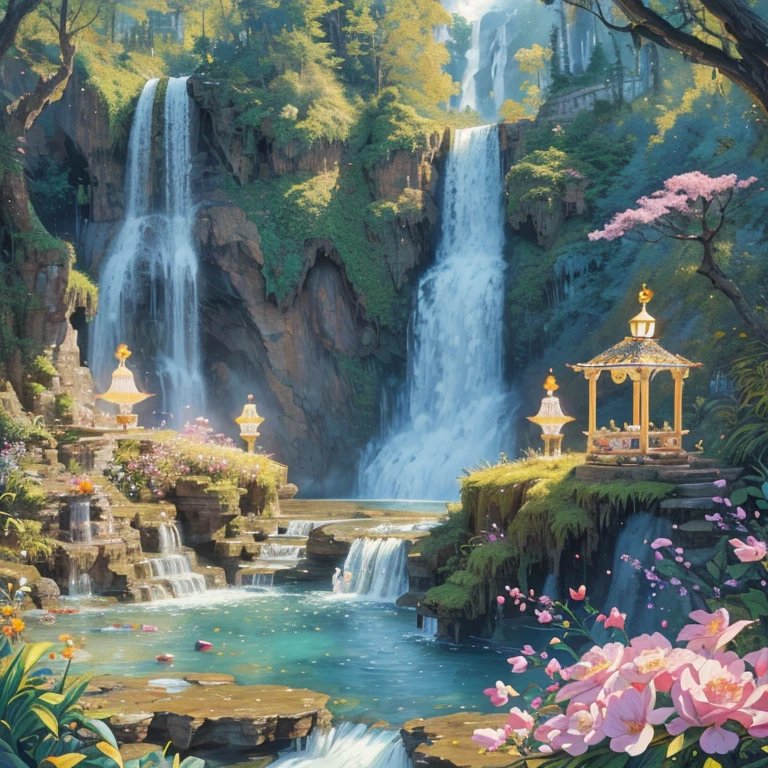 Waterfall made of Honey and Candy, wonderland, Dreamscape, Fairy Tales, sweet, stock illustration style, (best quality, masterpiece, Representative work, official art, Professional, Ultra intricate detailed, 8k:1.3)