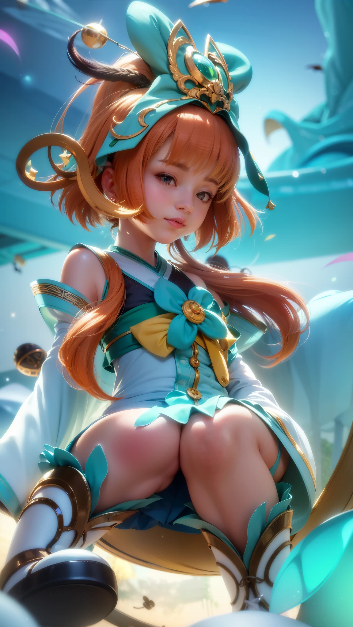 (8k, RAW photo, photorealistic:1.25) ,( lipgloss, eyelashes, gloss-face, glossy skin, best quality, ultra highres, depth of field, chromatic aberration, caustics, Broad lighting, natural shading, looking at viewer with a serene and goddess-like happiness, change from mobile legend game, black hair, red eyes, green ribbon, green kimono outfit, dynamic pose, outer space, relisem, 4k, hd, 1080p.