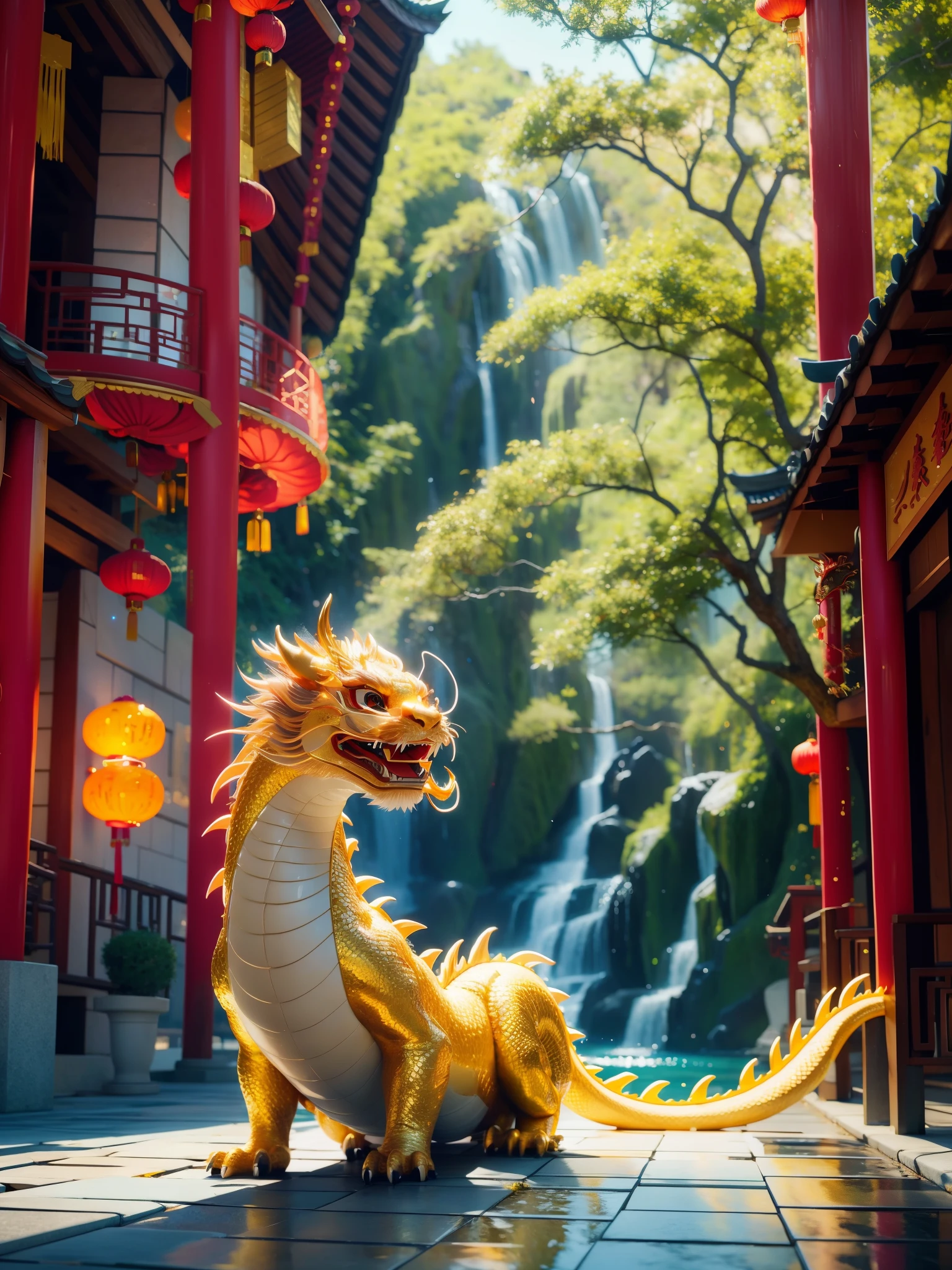 Q version of Chinese dragon，Cute and cute，Realistic ray tracing，True light reflection，Real light refraction，Super fine，Super realistic，Super dreamy，Extreme portrayal，8k，masterpiece，