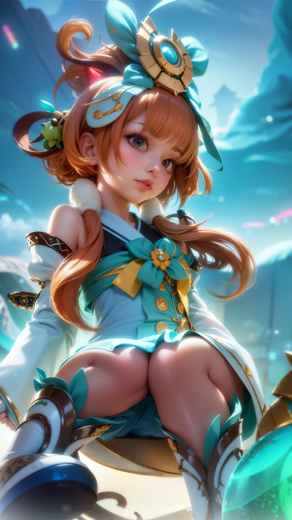 (8k, RAW photo, photorealistic:1.25) ,( lipgloss, eyelashes, gloss-face, glossy skin, best quality, ultra highres, depth of field, chromatic aberration, caustics, Broad lighting, natural shading, looking at viewer with a serene and goddess-like happiness, change from mobile legend game, black hair, red eyes, green ribbon, green kimono outfit, dynamic pose, outer space, relisem, 4k, hd, 1080p.