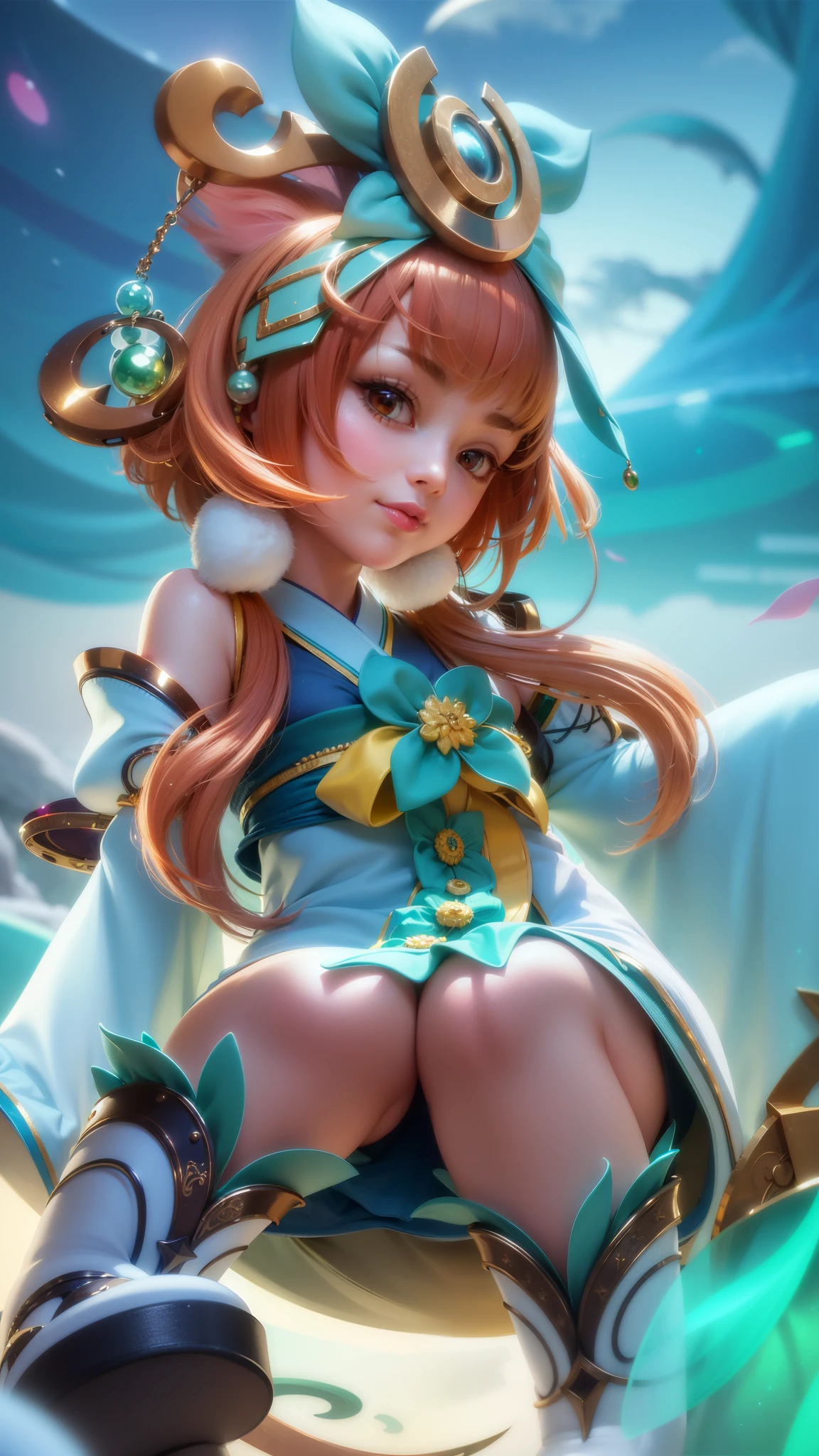 (8k, RAW photo, photorealistic:1.25) ,( lipgloss, eyelashes, gloss-face, glossy skin, best quality, ultra highres, depth of field, chromatic aberration, caustics, Broad lighting, natural shading, looking at viewer with a serene and goddess-like happiness, change from mobile legend game, black hair, red eyes, green ribbon, green kimono outfit, dynamic pose, outer space, relisem, 4k, hd, 1080p.