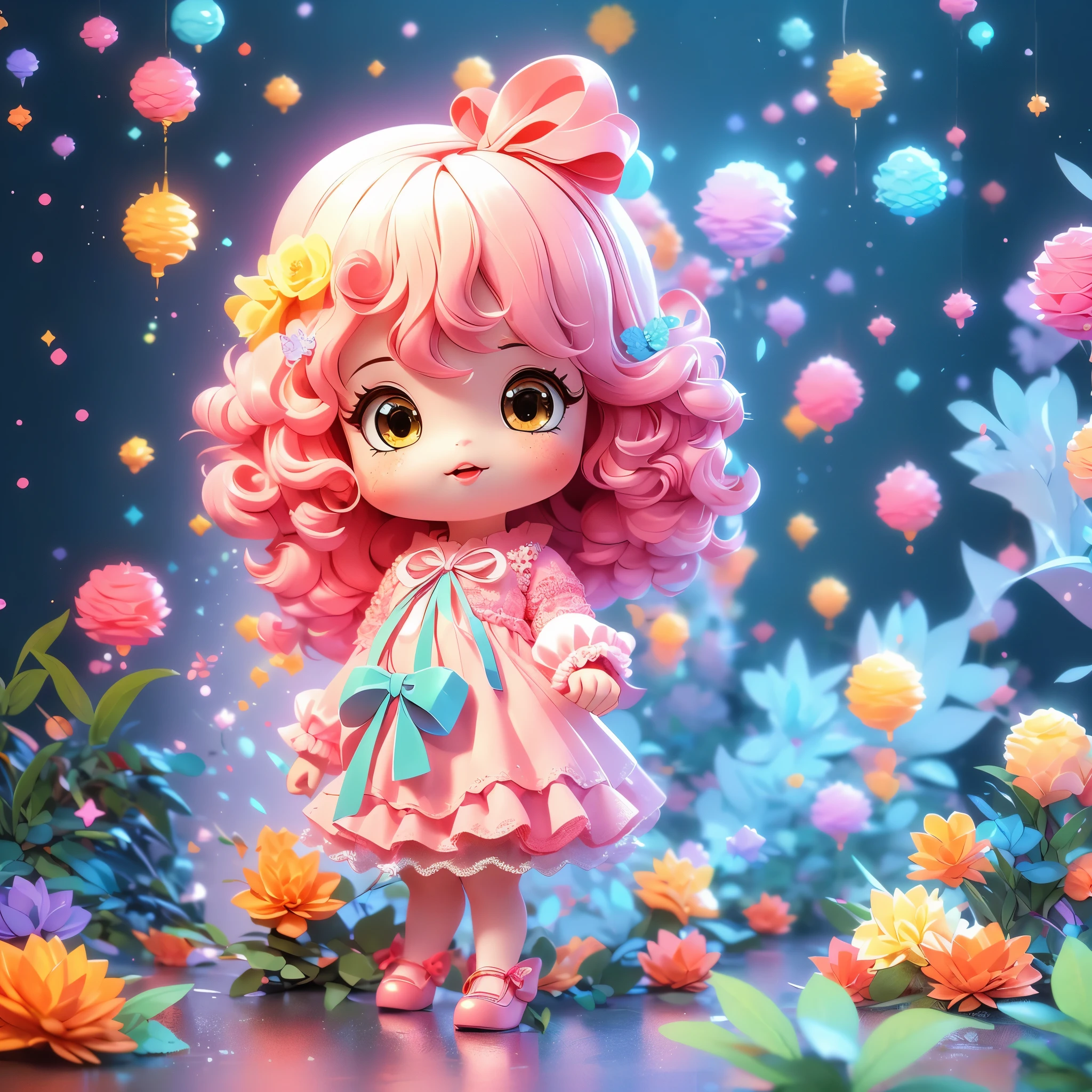 (best quality,4k,8k,highres,Meisterwerk:1.2),ultradetailliert,(Realistisch,photoRealistisch,photo-Realistisch:1.37),2 s, Gute Freunde, (She is wearing a dress (lots of ribbons, Lace and ruffles, 3-stufiger, ruffled sweater skirt), Cat girl:1.4), Sanrio-Illustrationsstil, eine fantastische Zauberwelt, Der Hintergrund des Sternenhimmels,