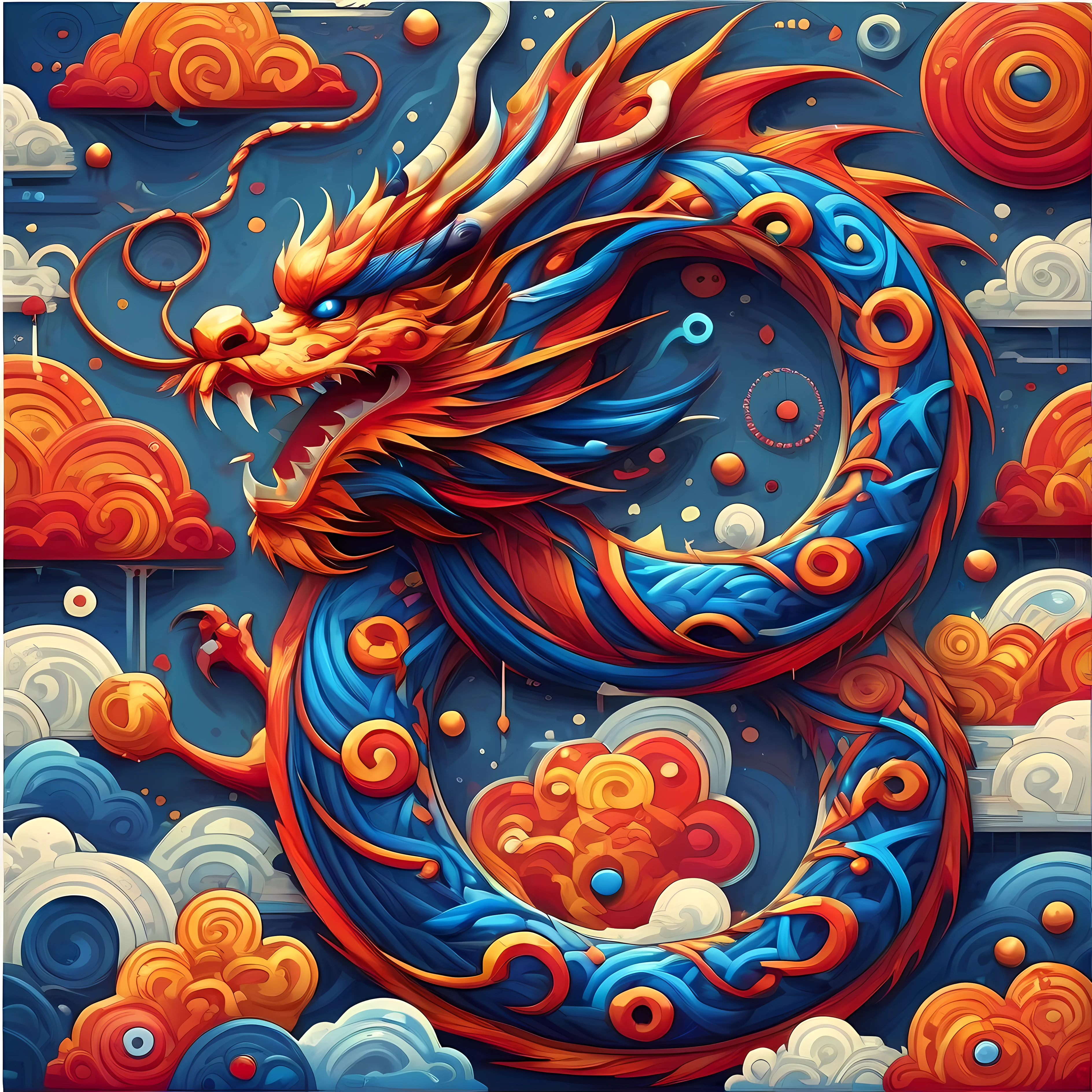 Alphabet dragon totem design，Abstract form of Chinese dragon，Scattered line shapes combined with English letter symbols，With international printing style，An expression of traditional dragon elements and modern international design in red and indigo to symbolize passion and depth，White background，portrait elements，celtic art，Use light and color to add depth，Surrealism that enriched Dali&#39;s style，Demonstrating a unique fusion of traditional culture and modern aesthetics，masterpiece，4k，best quality，unique style，best lighting，Detailed environment。,
