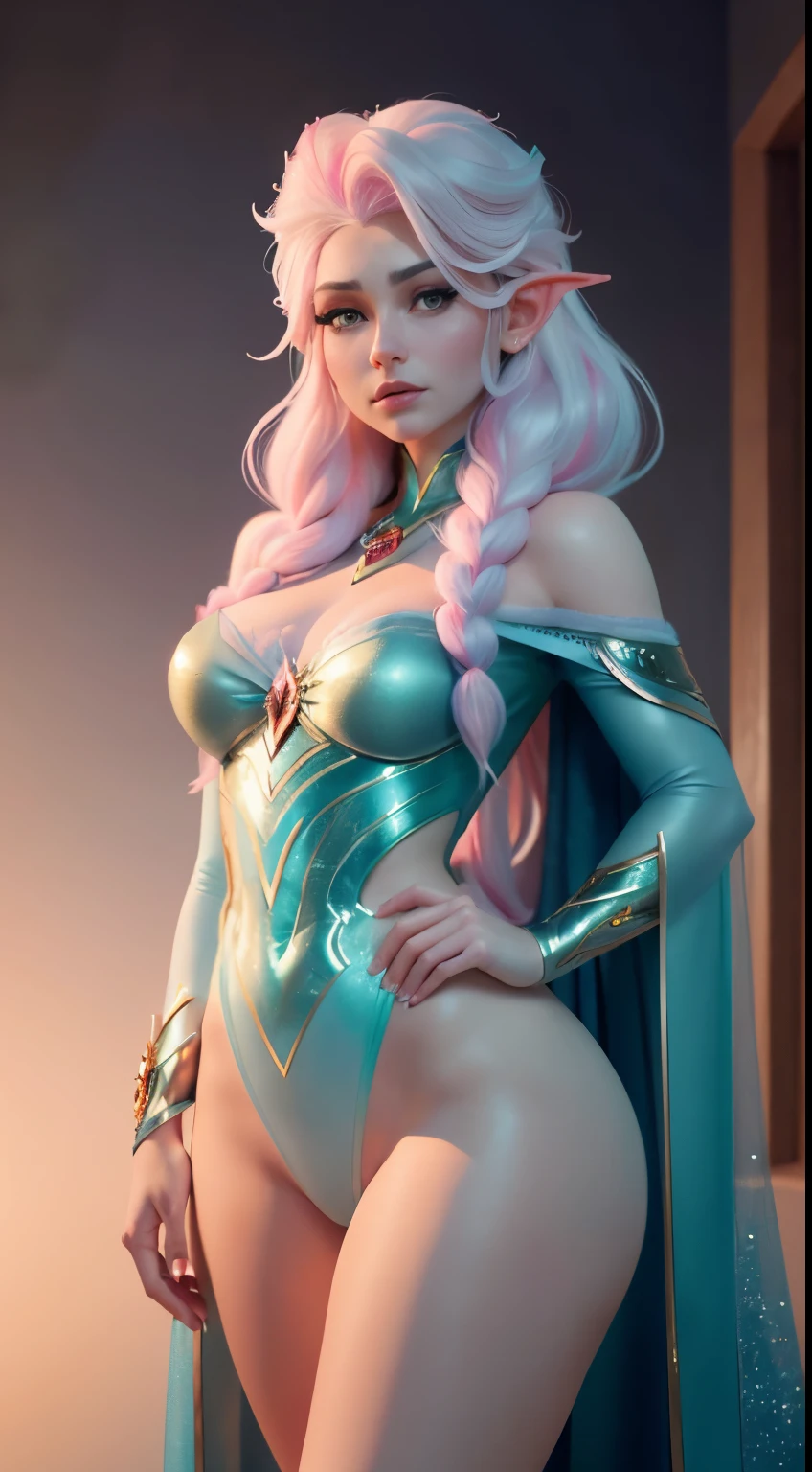 Elfgirl (rose quartz SU-Elsa frozen Disney mezclando modelos .) (ultra FUSION of white and pink hair) Highly detailed CG unity 8k wallpaper, style shot, complex, high detail, dramatic, highest quality movie still image, very detailed, masterpiece, best quality, character design, Elsa, Elsa from Frozen,Fusion Pink Diamond (( Dark style)), realistic ultra-detailed rendering style, natural light, sharp character design, (hard focus, 8k), (((natural skin texture))), 8k textures, soft cinematic lighting, adobe lightroom, dark room, hdr, Sophisticated, Elegant, Rich Detail, Sharp Focuilm Look) )), Soothing Tones, Detail Frenzy, Intricate Detail, Super Detail, Low Contrast, Soft Film Lighting, Dull Colors, Exposure Blending, HDR, Fade, 35mm, f/1.4, ISO64, f16, 25 sec.