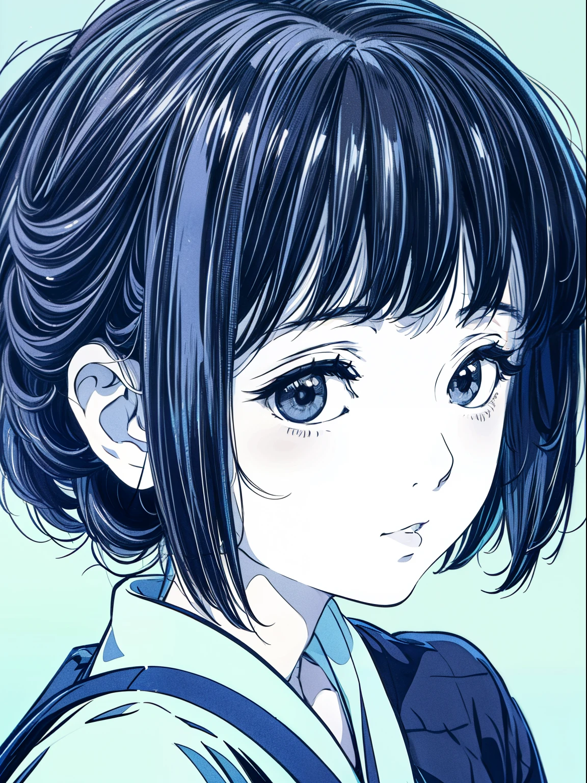 Alone_girl_hi-school girl,actionpose、Pleasantly、Overflowing、inked-art、((quality、8K、masterpiece:1.3))、(Clear focus:1.2)、(Manhwa Style),(pop inspo),(linear art_Japanese cartoon)、(pastelcolor:1.2),((monotone_High-contrast art:1.2))、flatchest、(the complex Background with:1.2),(Lola:Add more details:1.2)、clear silhouette、Sharp lineackground with、