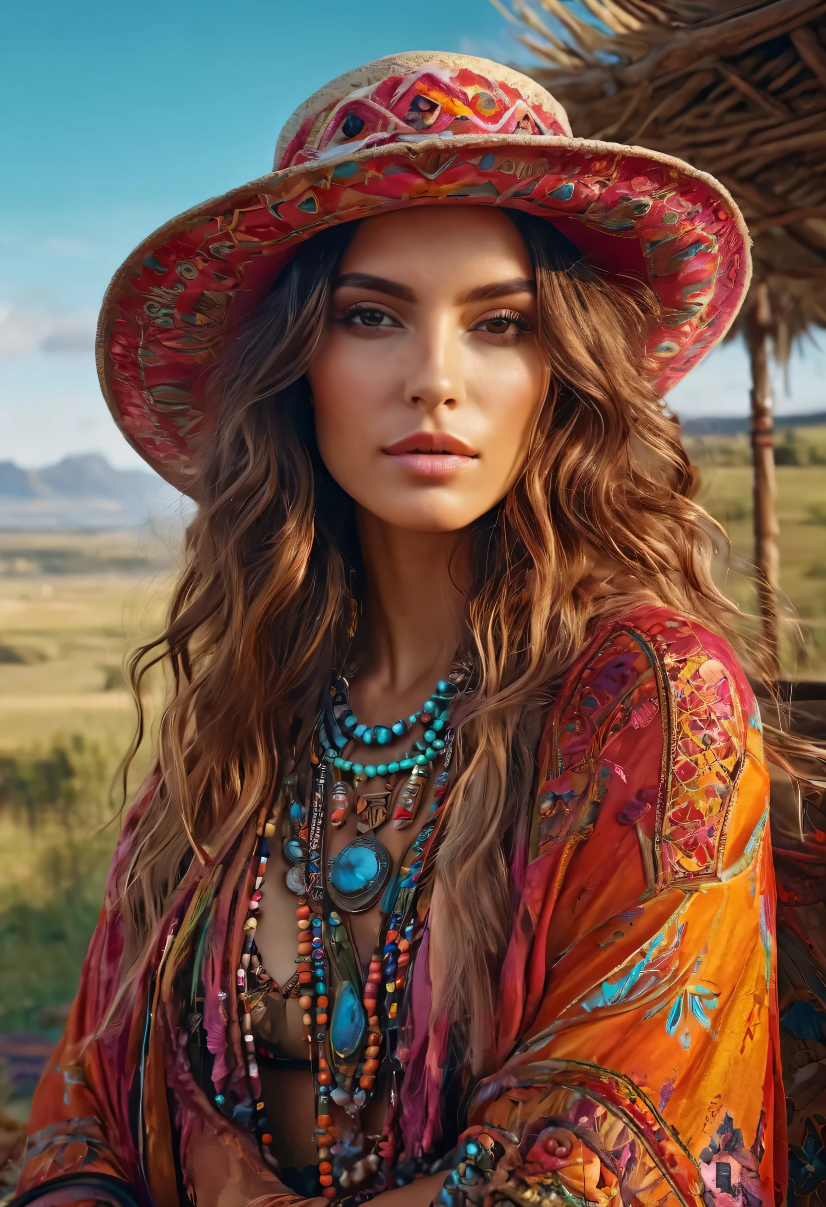 create an image demonstrating the style of ((Bohemian)) style, hyper realism, 8k high definition, vibrant colors, sharp focus, insanely detailed